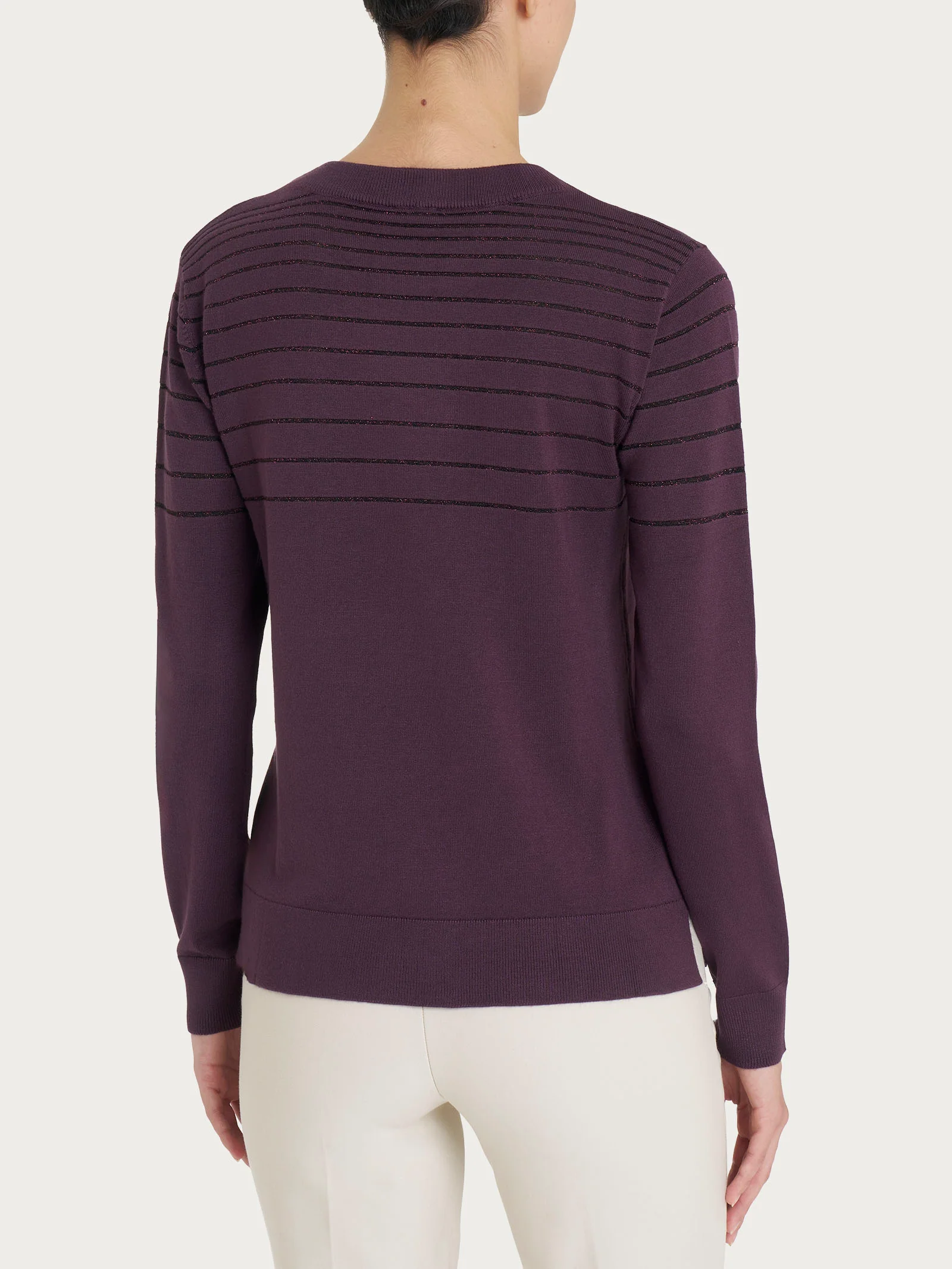 Maglia girocollo a righe Four Seasons con Lurex - Plum Perfect - Image 2