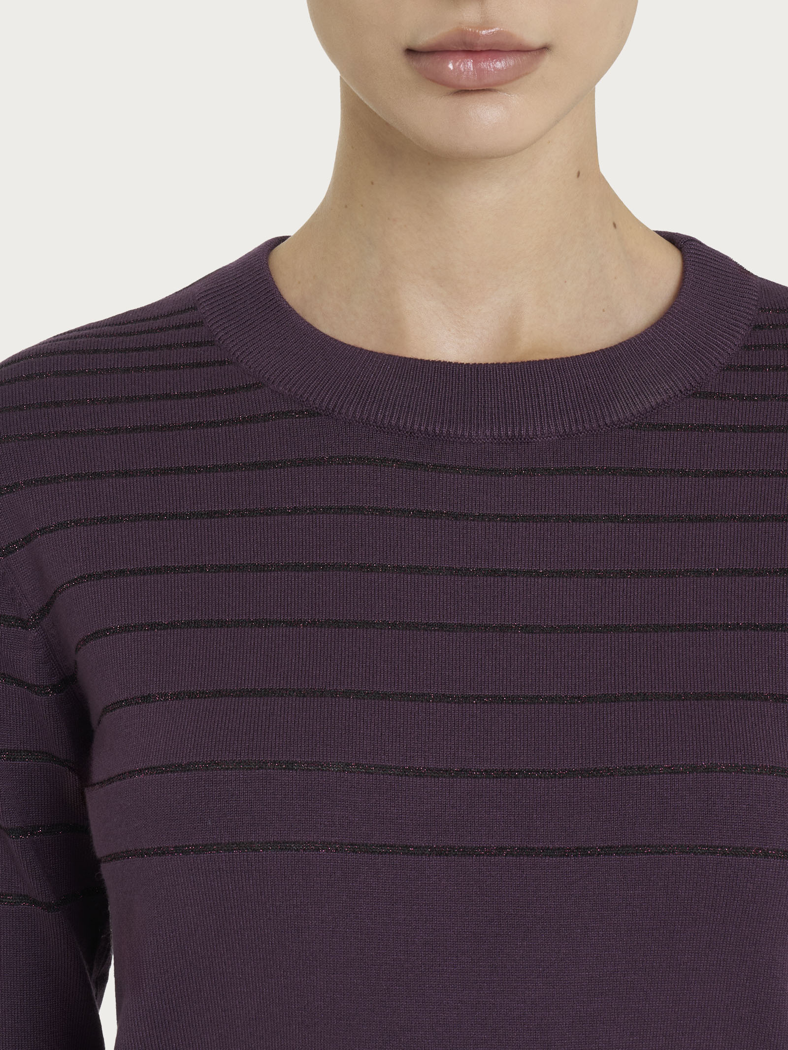 Maglia girocollo a righe Four Seasons con Lurex - Plum Perfect - Image 3
