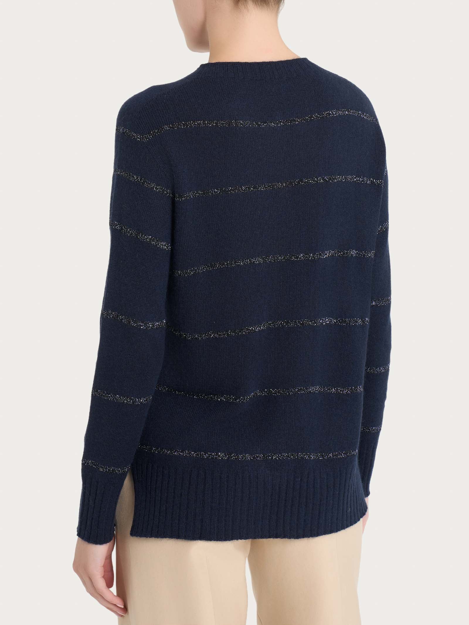 Maglia girocollo a righe in misto angora - Bleu - Image 2