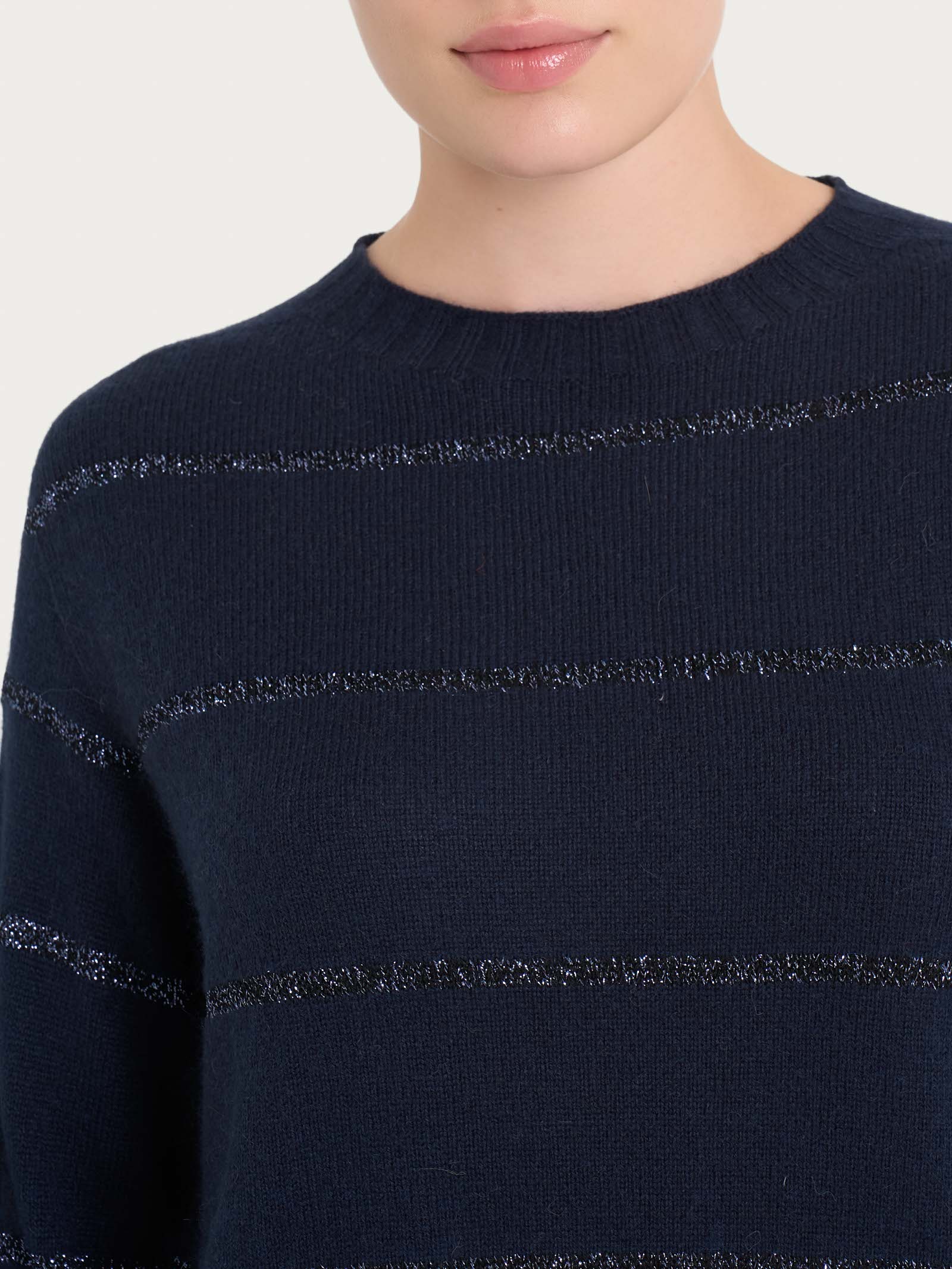 Maglia girocollo a righe in misto angora - Bleu - Image 3