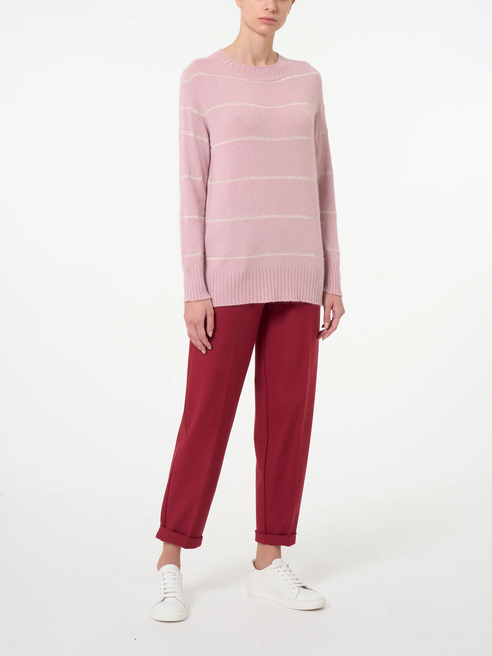 Maglia girocollo a righe in misto angora - Bleu - Image 4