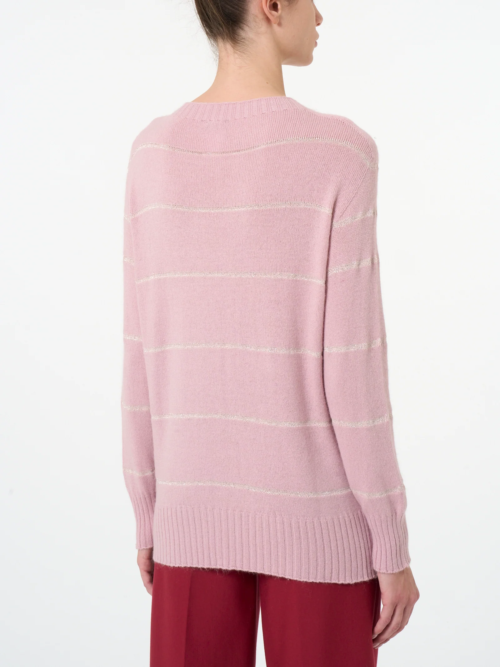 Maglia girocollo a righe in misto angora - Fragrant Lilac - Image 2