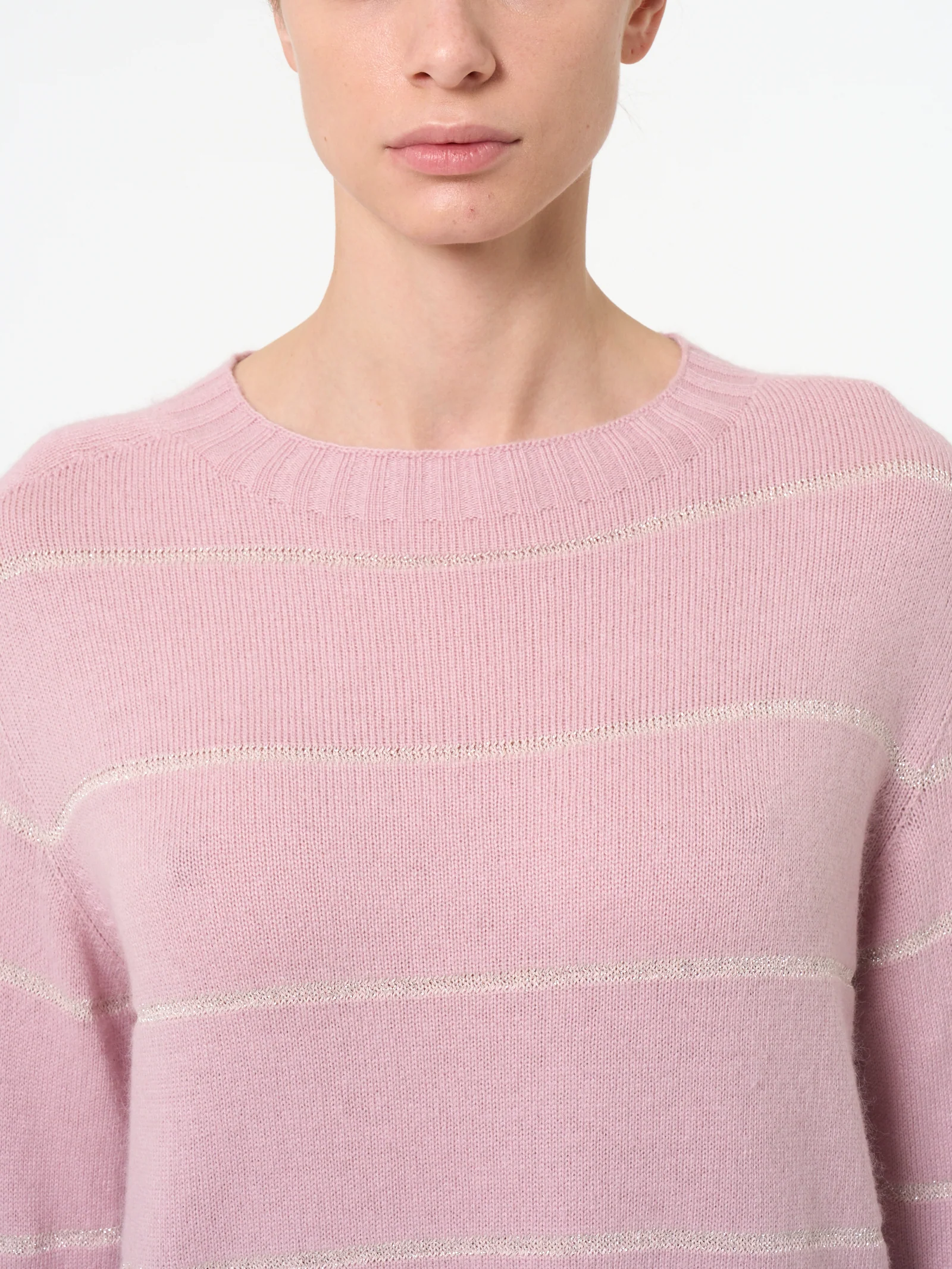 Maglia girocollo a righe in misto angora - Fragrant Lilac - Image 3