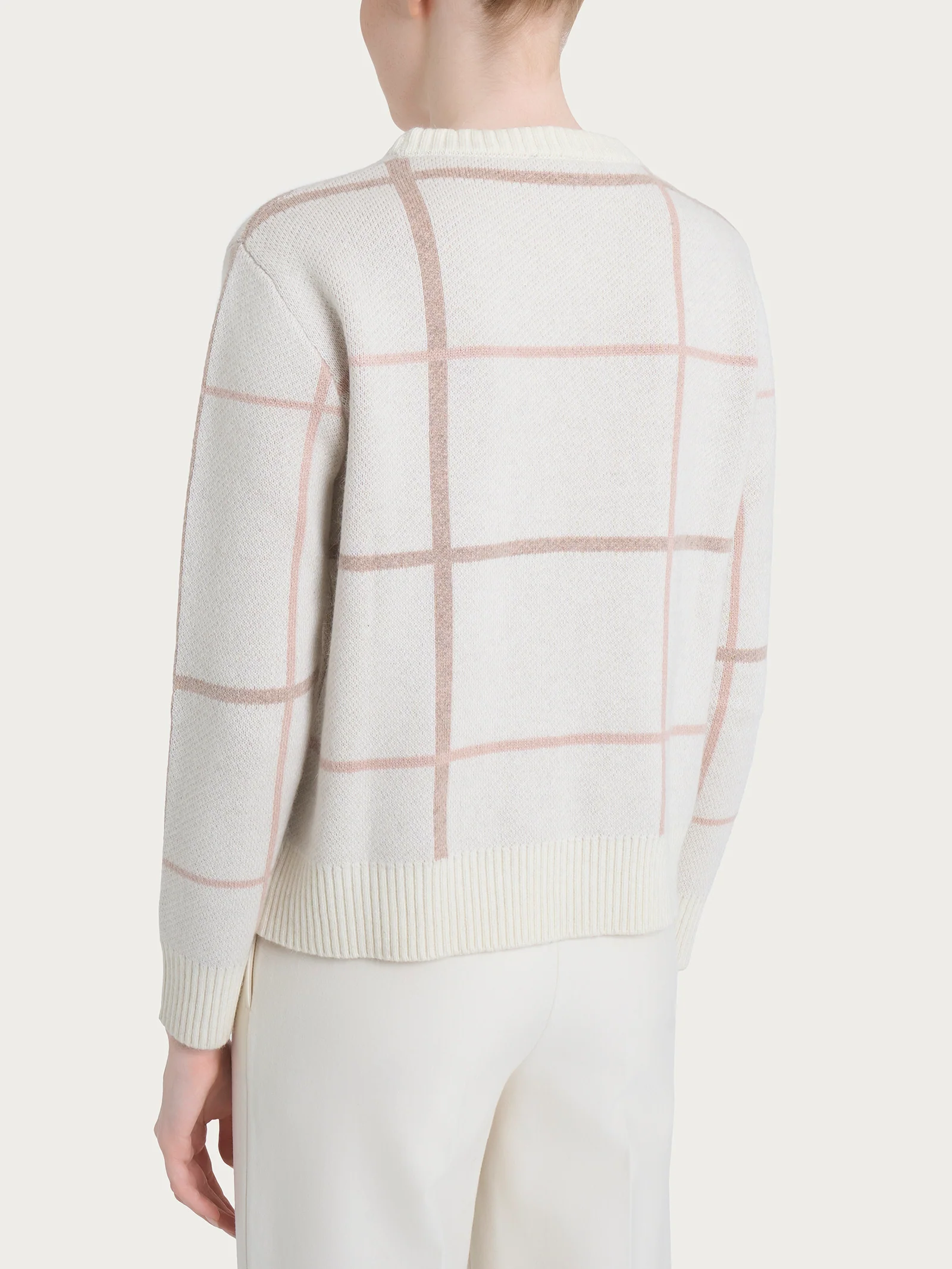 Maglia girocollo con check pattern in Natural Soft - Fant.Zenzero Mel. - Image 2