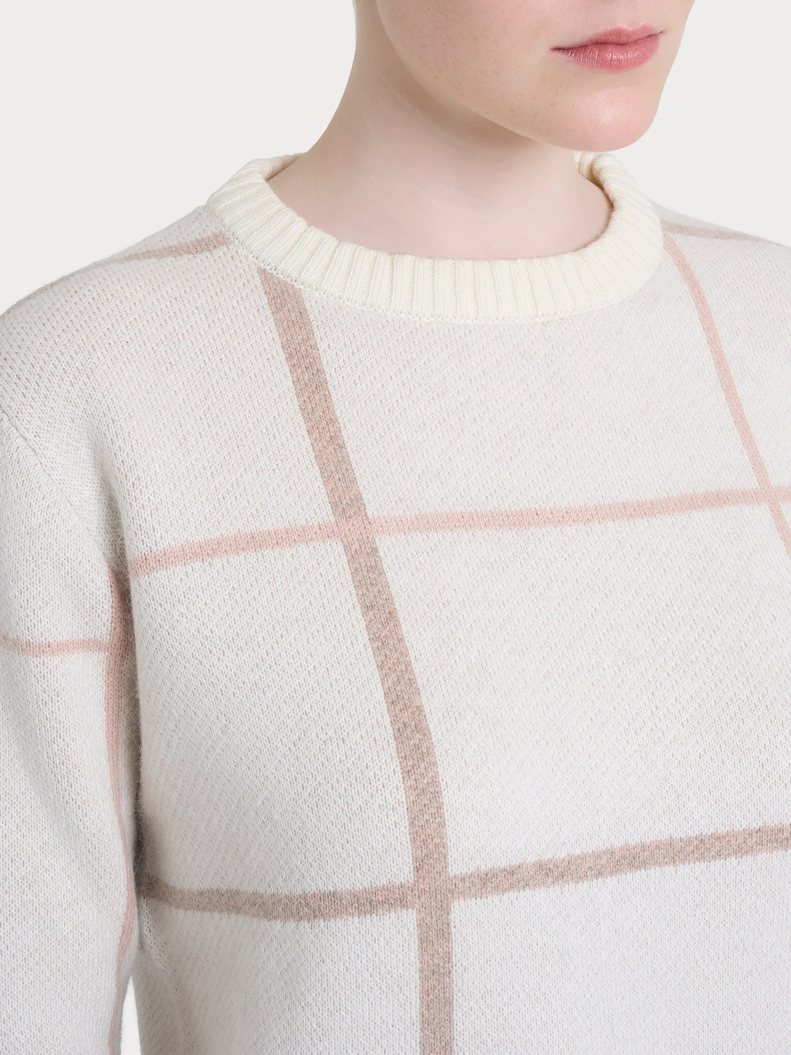 Maglia girocollo con check pattern in Natural Soft - Fant.Zenzero Mel. - Image 3