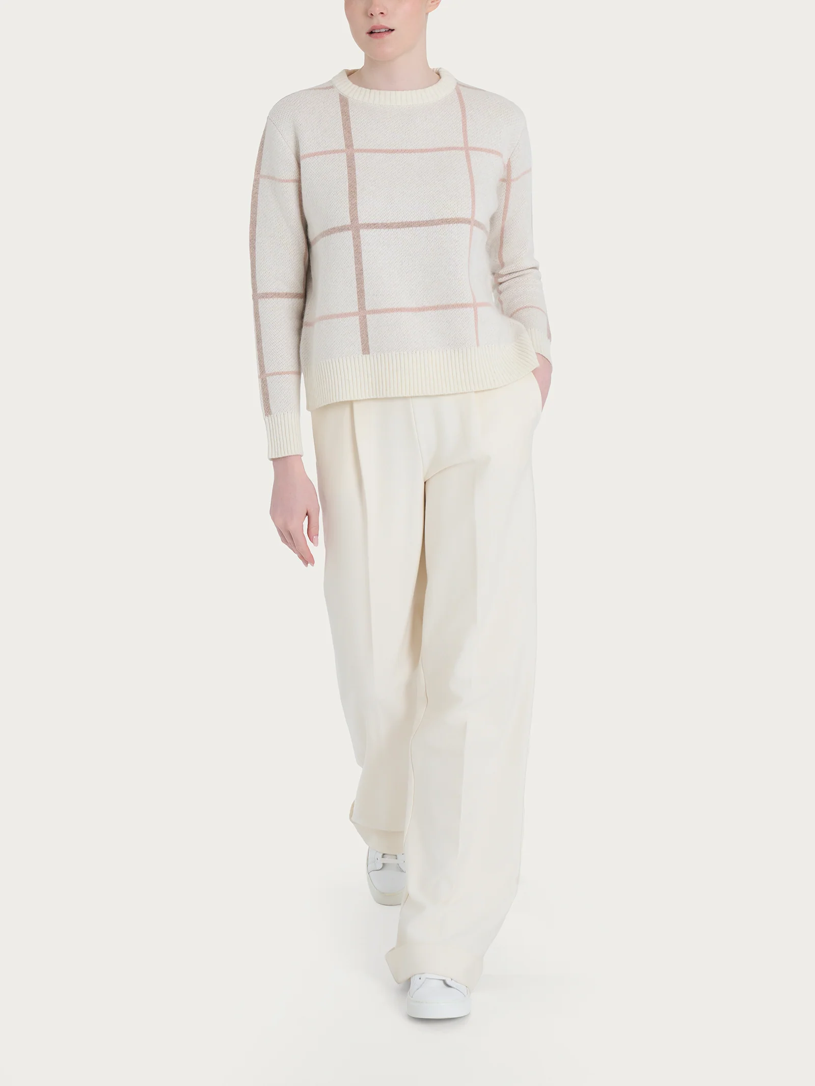 Maglia girocollo con check pattern in Natural Soft - Fant.Zenzero Mel. - Image 4