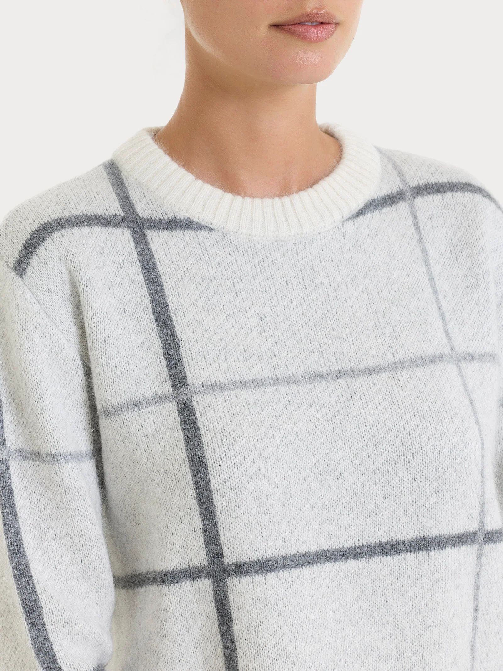 Maglia girocollo con check pattern in Natural Soft - Fant. Ferro Mel. - Image 3