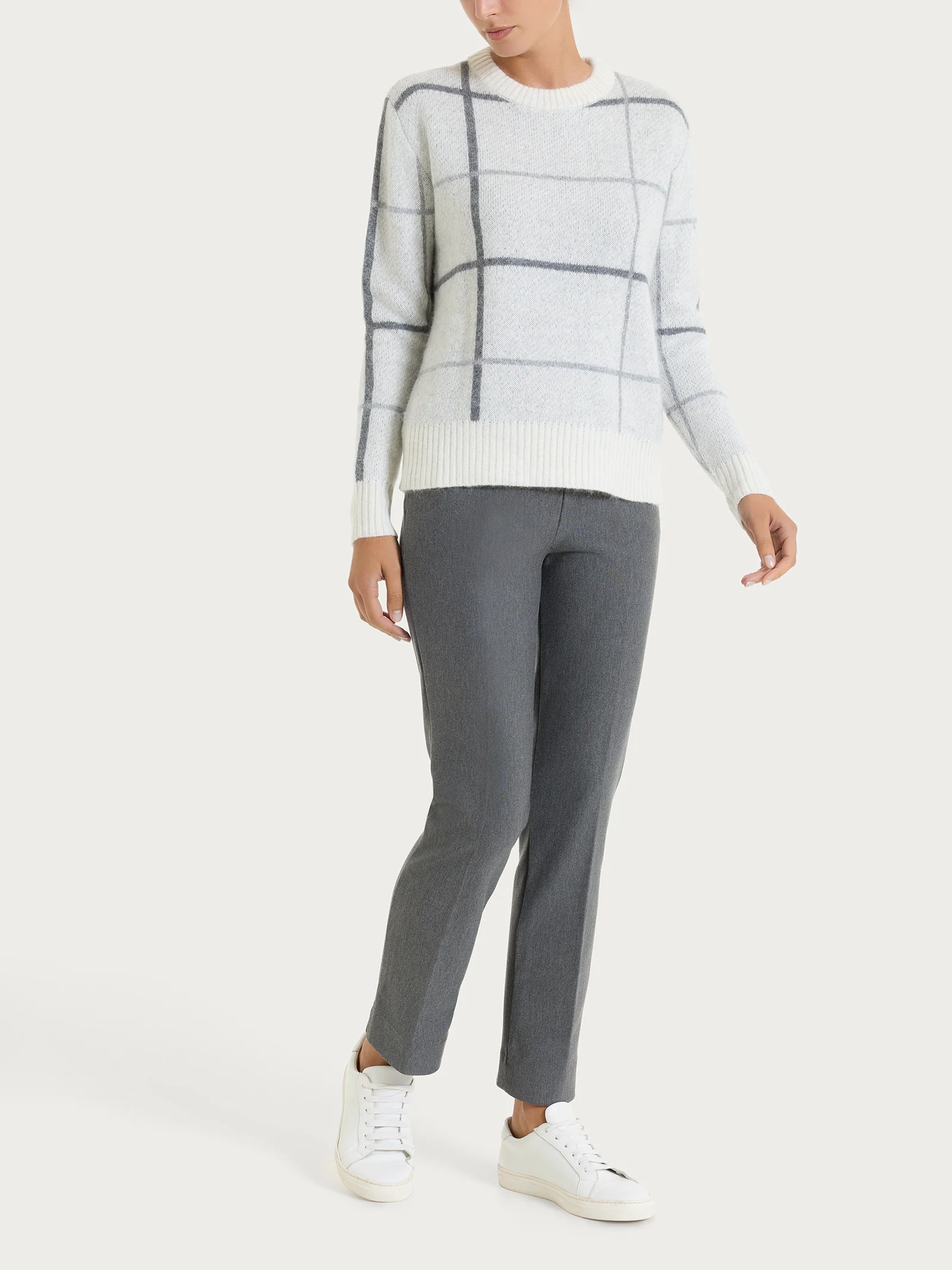 Maglia girocollo con check pattern in Natural Soft - Fant. Ferro Mel. - Image 4