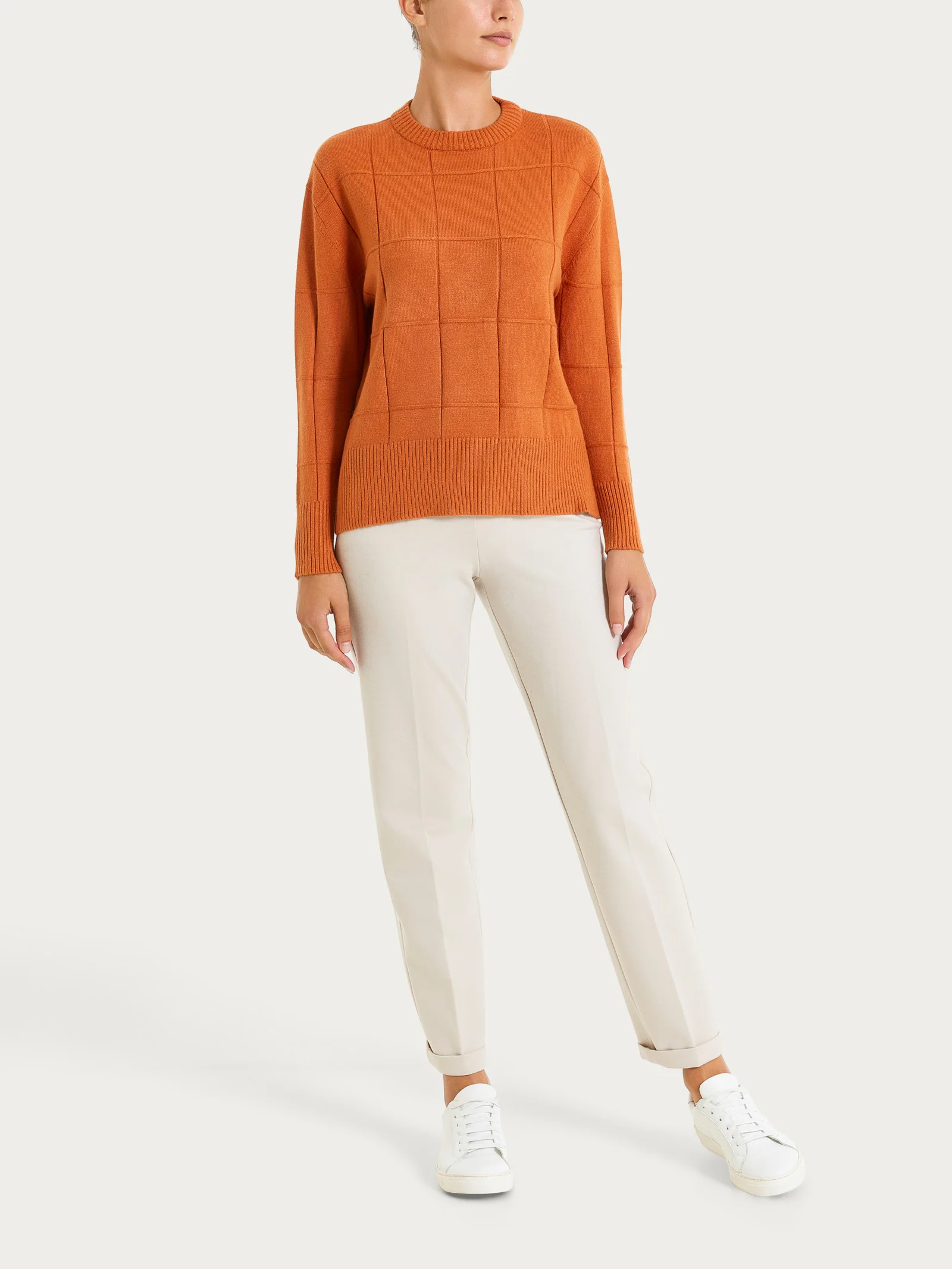Maglia girocollo con fantasia check in Super Soft - Rust - Image 4