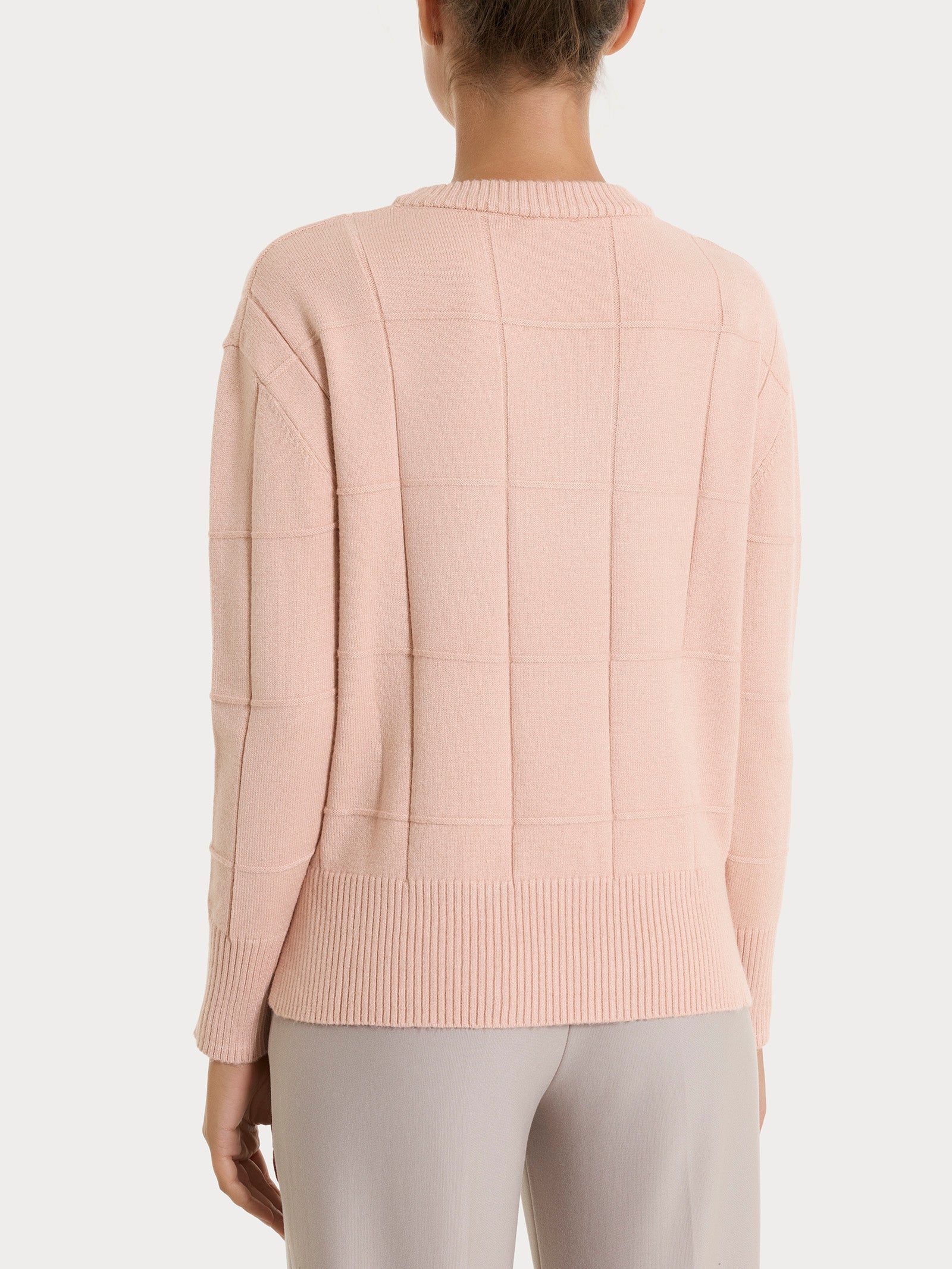 Maglia girocollo con fantasia check in Super Soft - Cameo Rose - Image 2