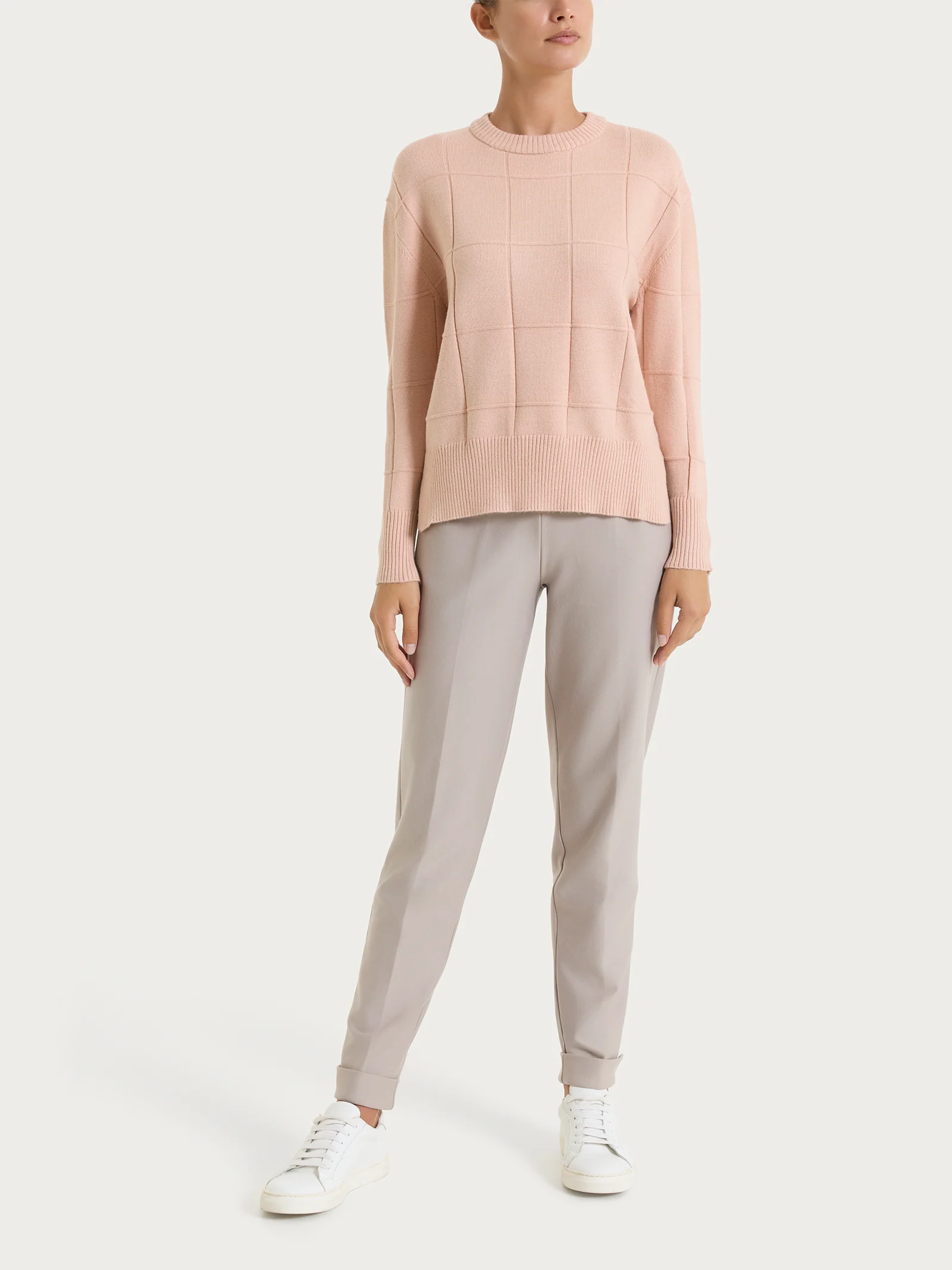 Maglia girocollo con fantasia check in Super Soft - Cameo Rose - Image 4
