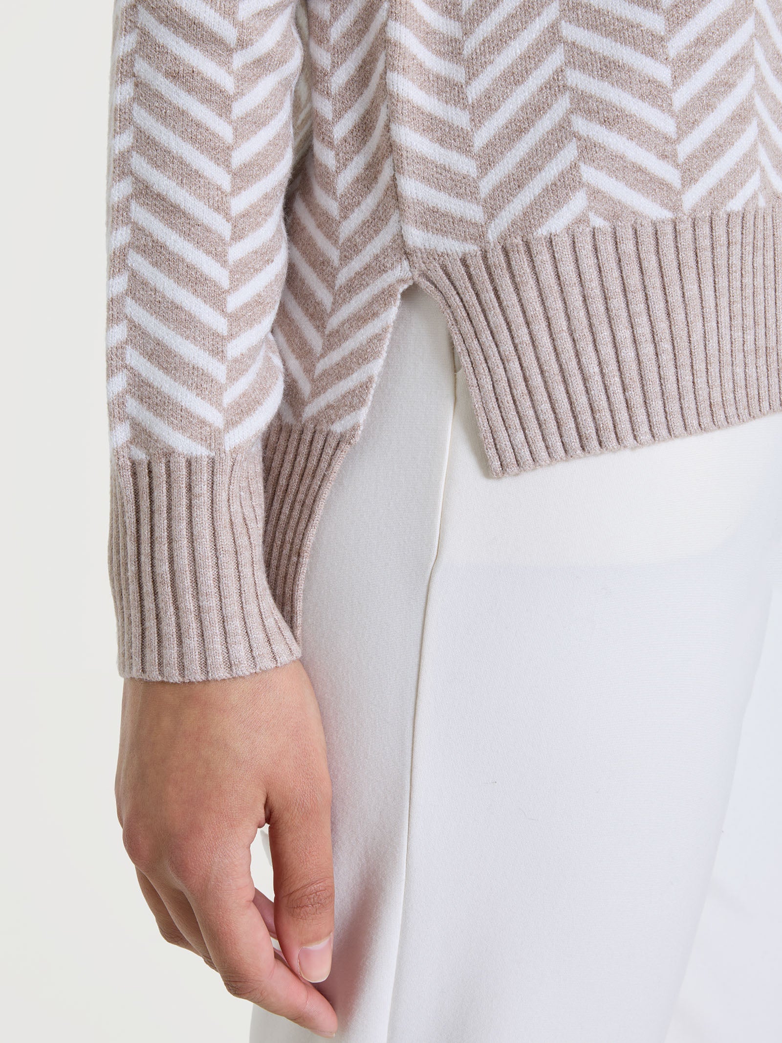 Maglia girocollo con fantasia spigata in Super Soft - Fant.Cammello Mel. - Image 3