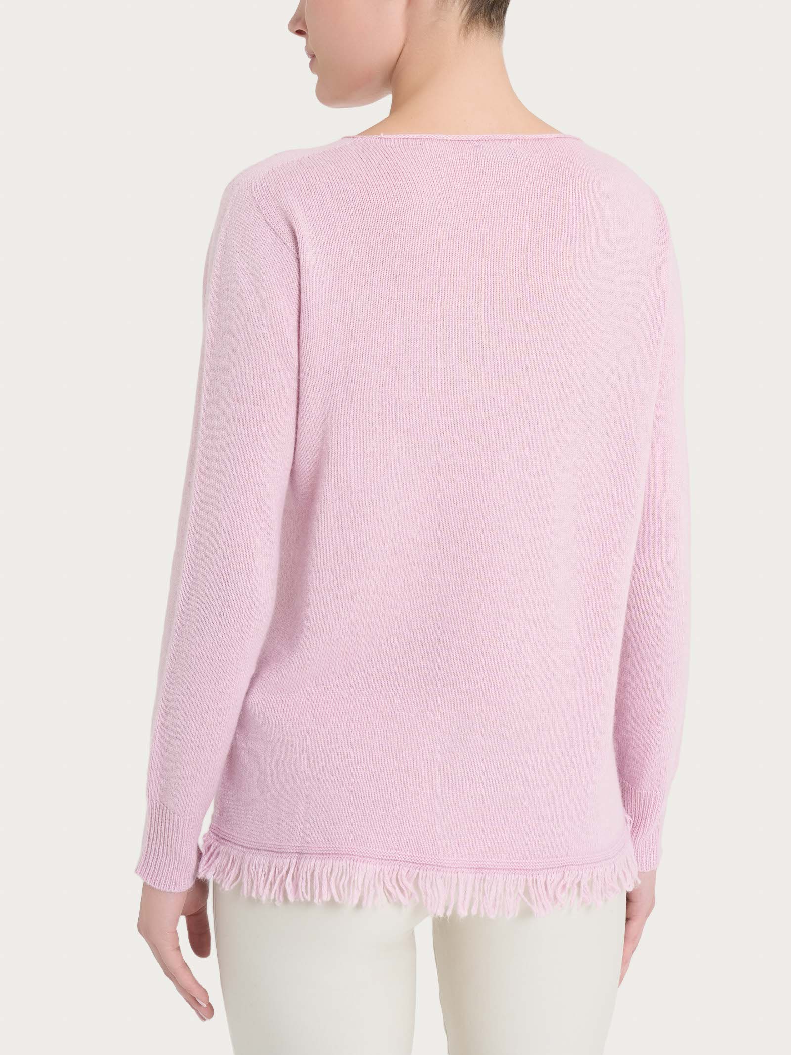 Maglia girocollo con frange in misto angora - Fragrant Lilac - Image 2