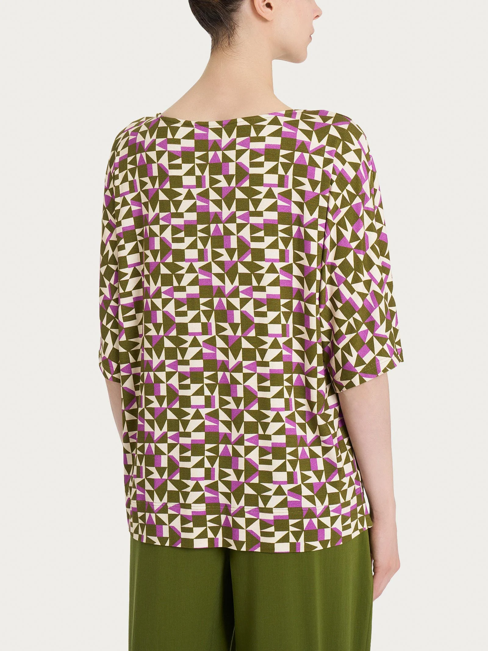 Maglia girocollo con geometric pattern in Viscosa Summer - Fant. Cattleya Orchid - Image 2