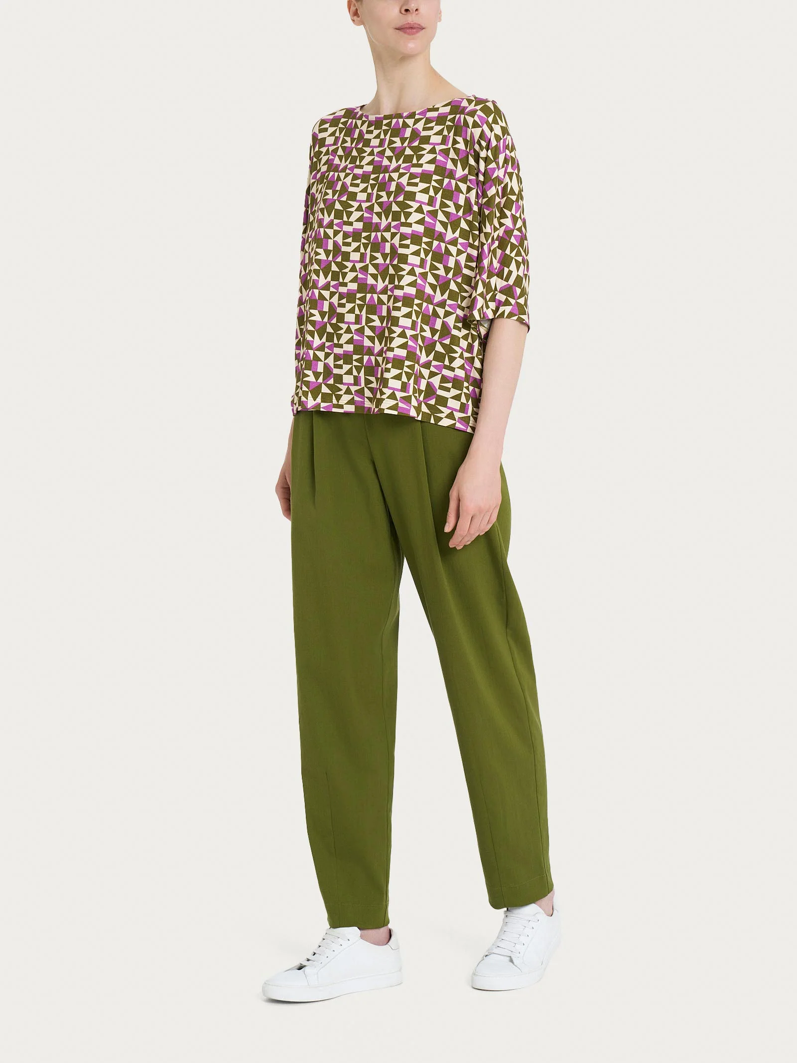 Maglia girocollo con geometric pattern in Viscosa Summer - Fant. Cattleya Orchid - Image 4
