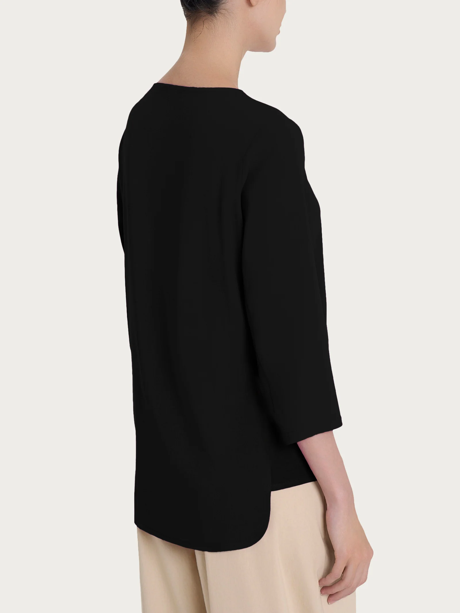 Maglia girocollo con inserto laterale in Misto Viscosa - Nero - Image 2