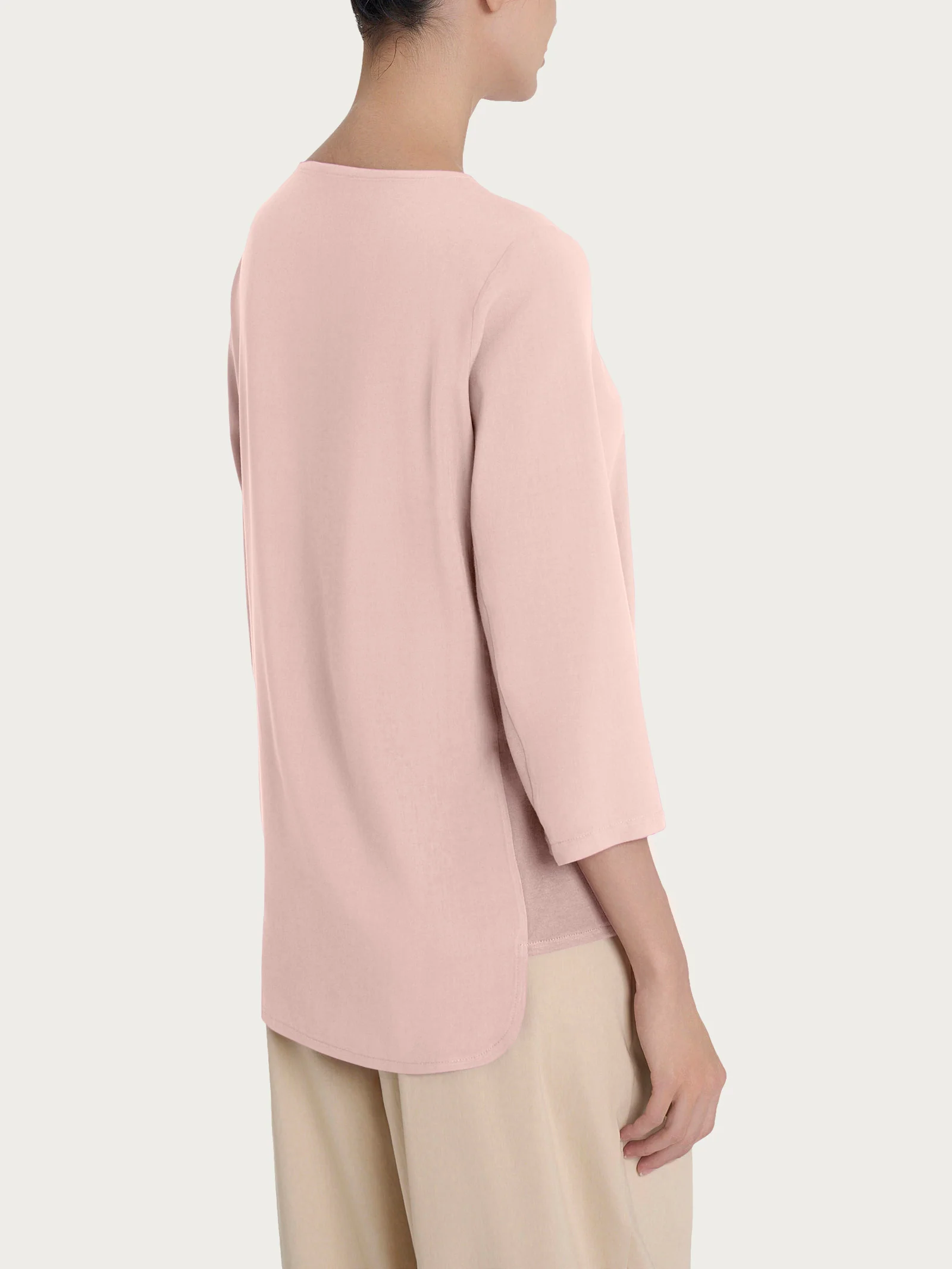 Maglia girocollo con inserto laterale in Misto Viscosa - Cameo Rose - Image 2