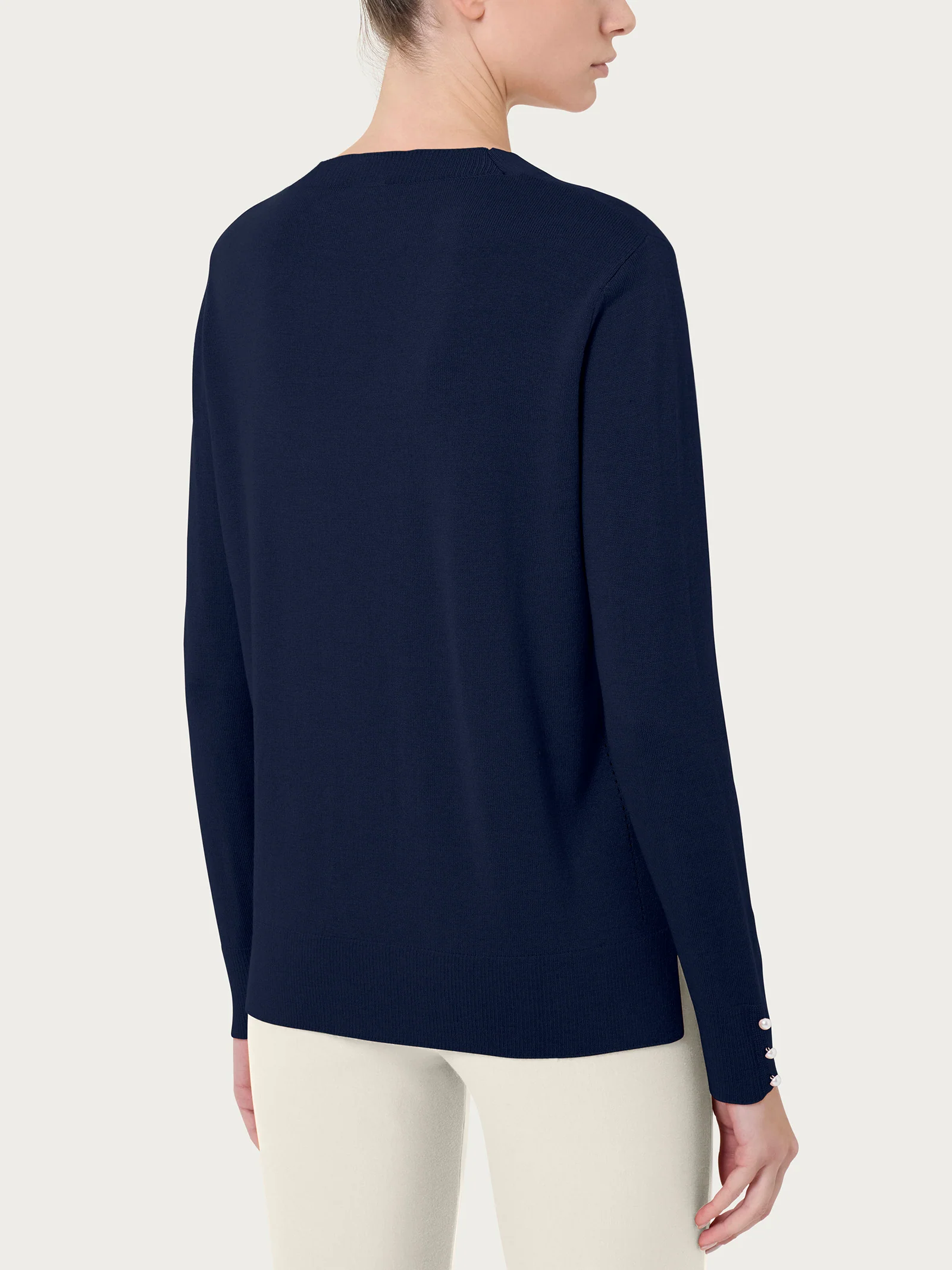 Maglia girocollo con perline in Merino Soft - Bleu - Image 2