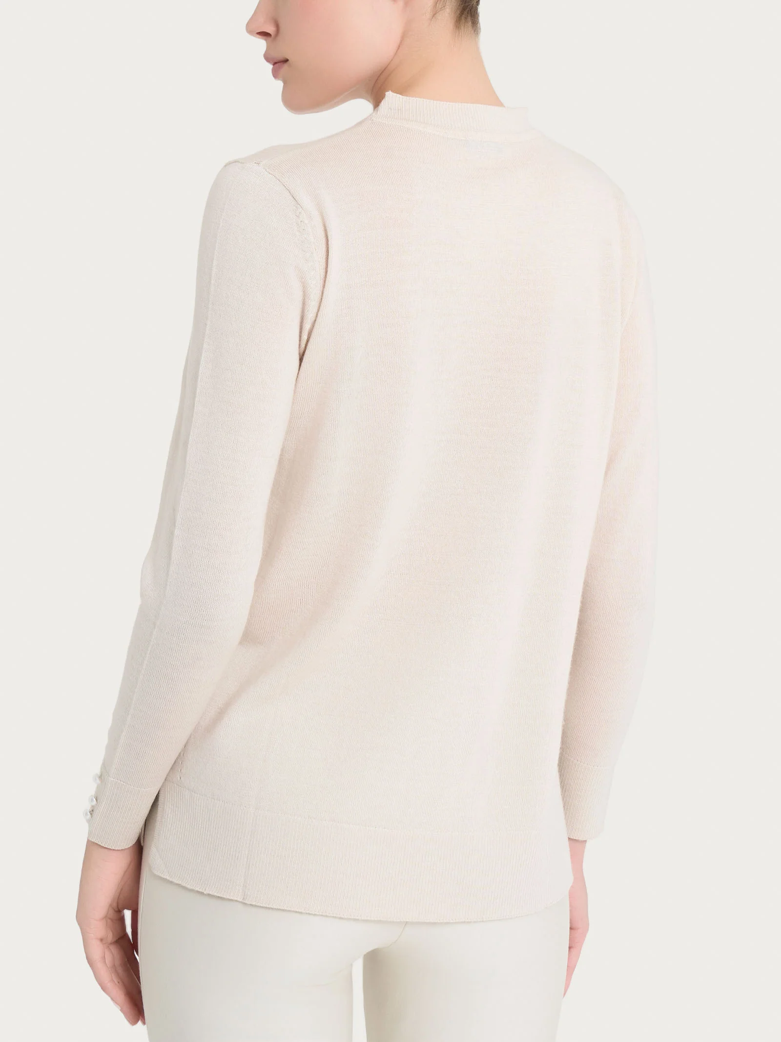 Maglia girocollo con perline in Merino Soft - Champignon - Image 2