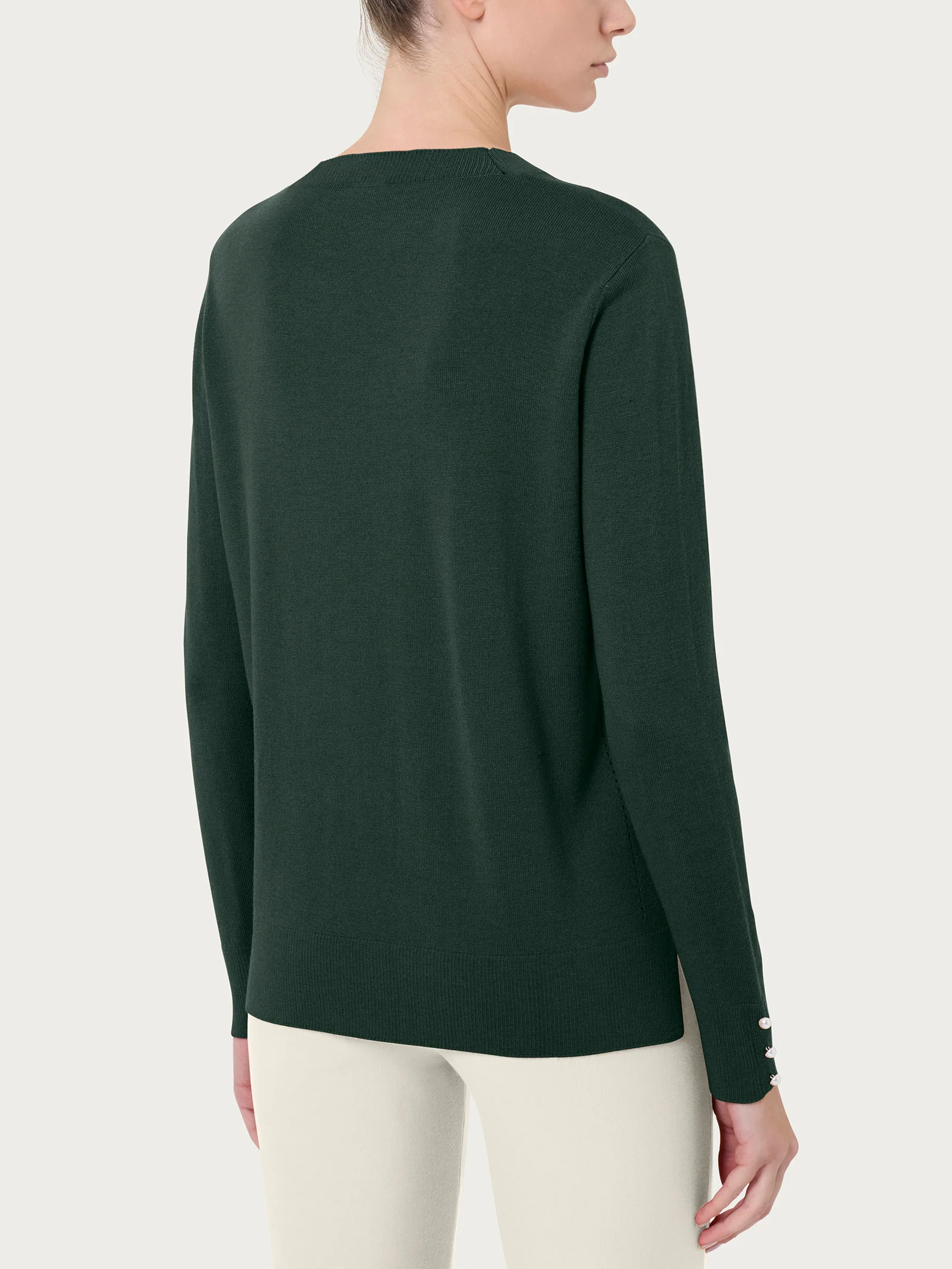 Maglia girocollo con perline in Merino Soft -  Kombu Green - Image 2
