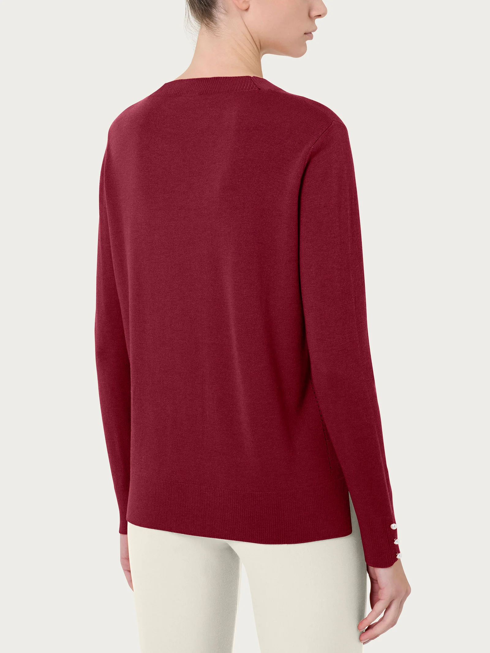Maglia girocollo con perline in Merino Soft - Tibetan Red - Image 2