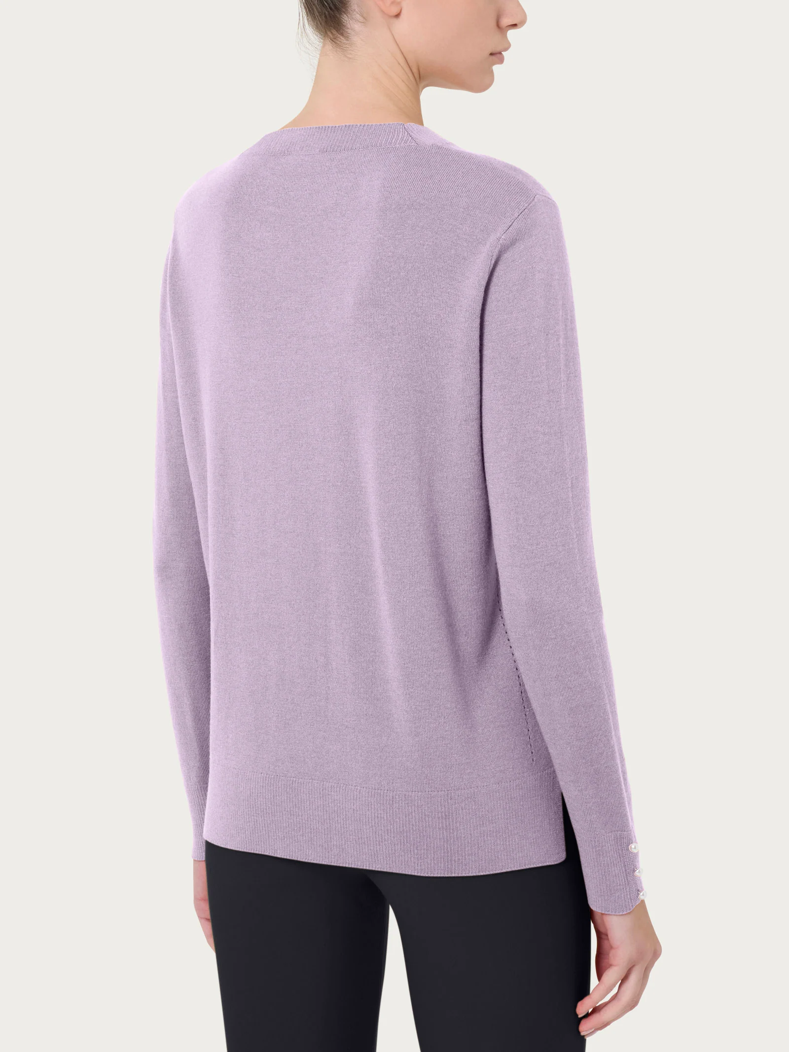 Maglia girocollo con perline in Merino Soft - Orchid Petal - Image 2