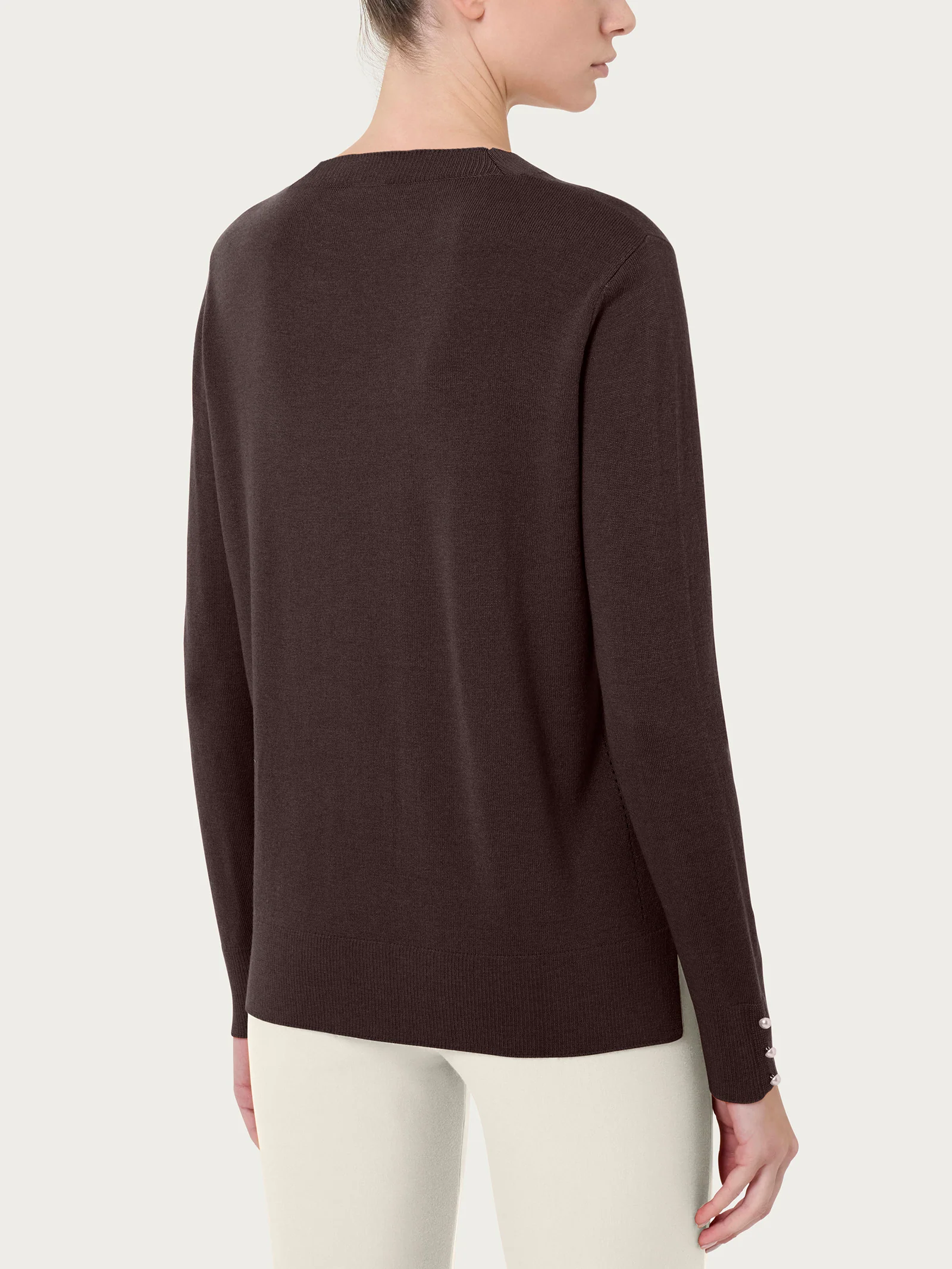 Maglia girocollo con perline in Merino Soft - Chocolate Torte - Image 2