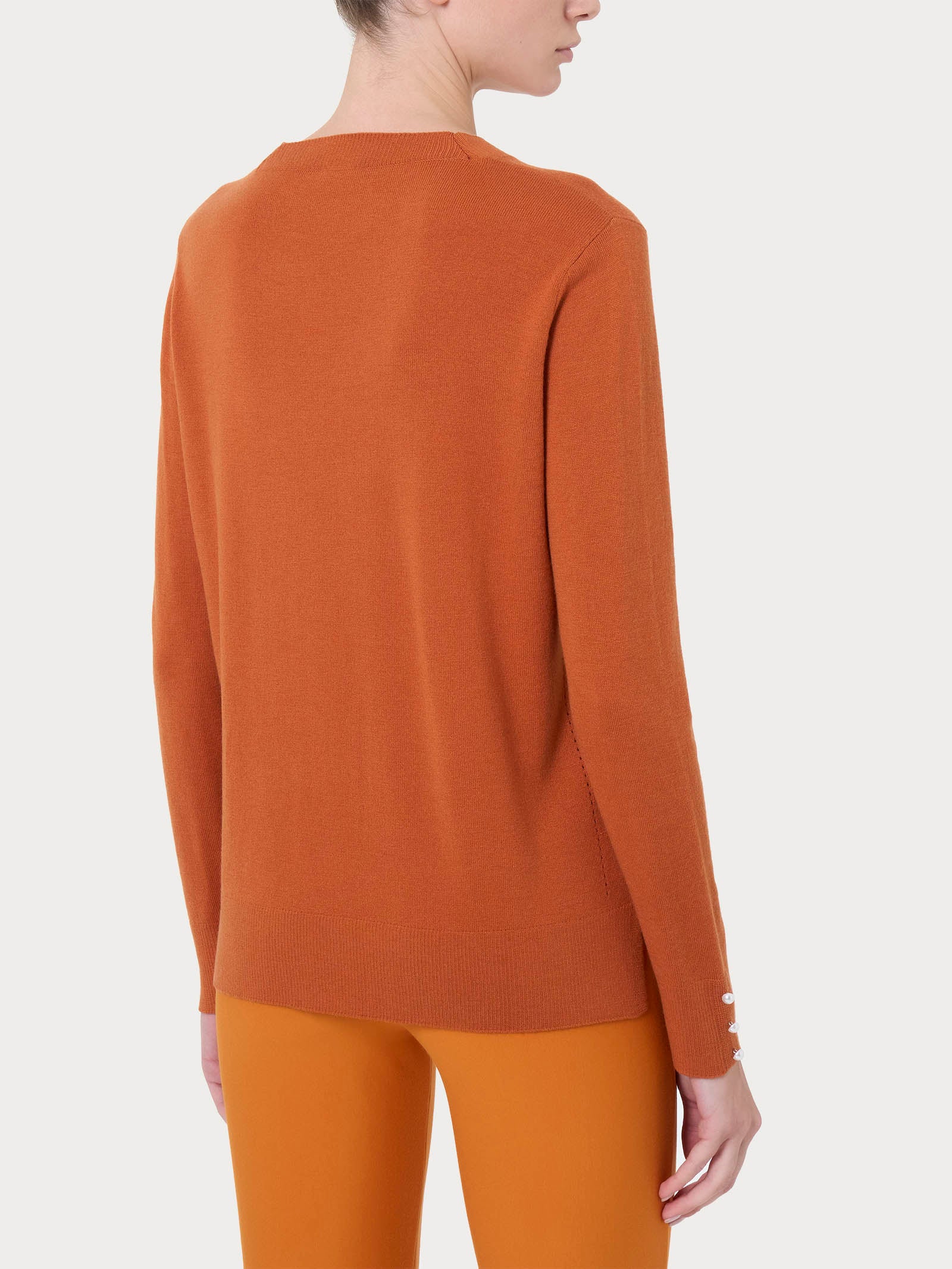 Maglia girocollo con perline in Merino Soft - Rust - Image 2
