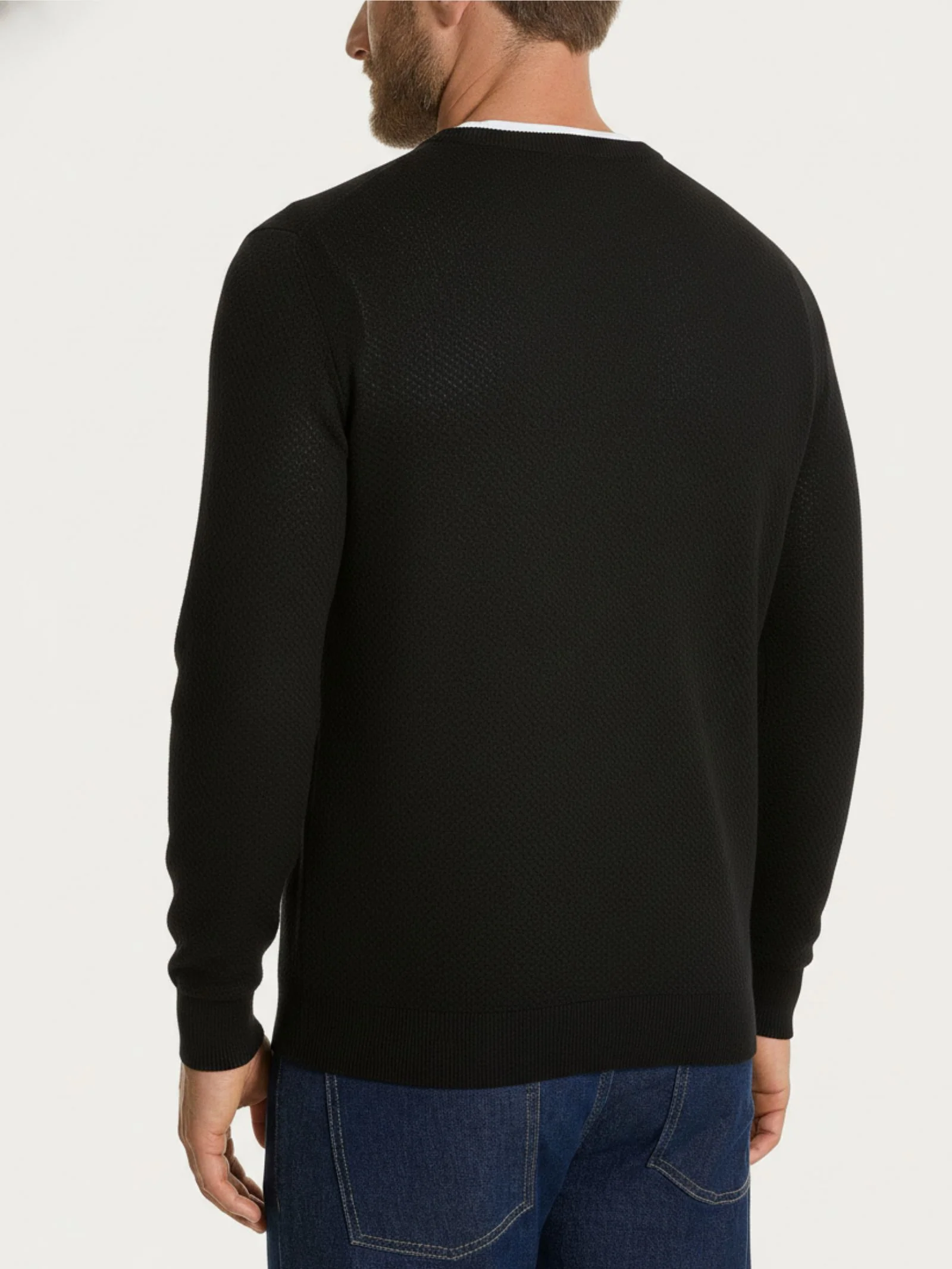 Maglia girocollo con punto nido d’ape in Puro Cotone - Nero - Image 2