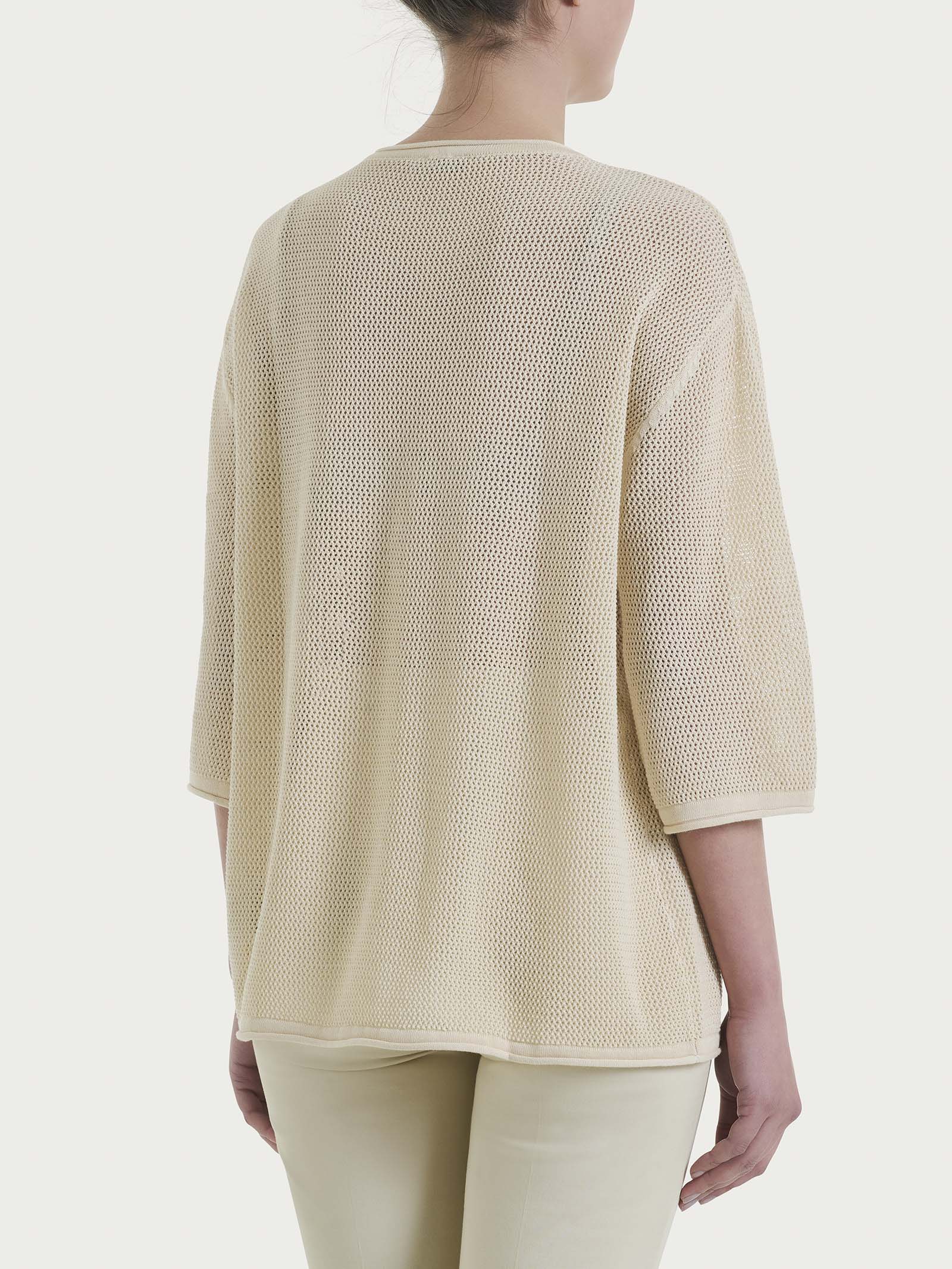 Maglia girocollo con punto rete in puro cotone - Wood Ash - Image 2