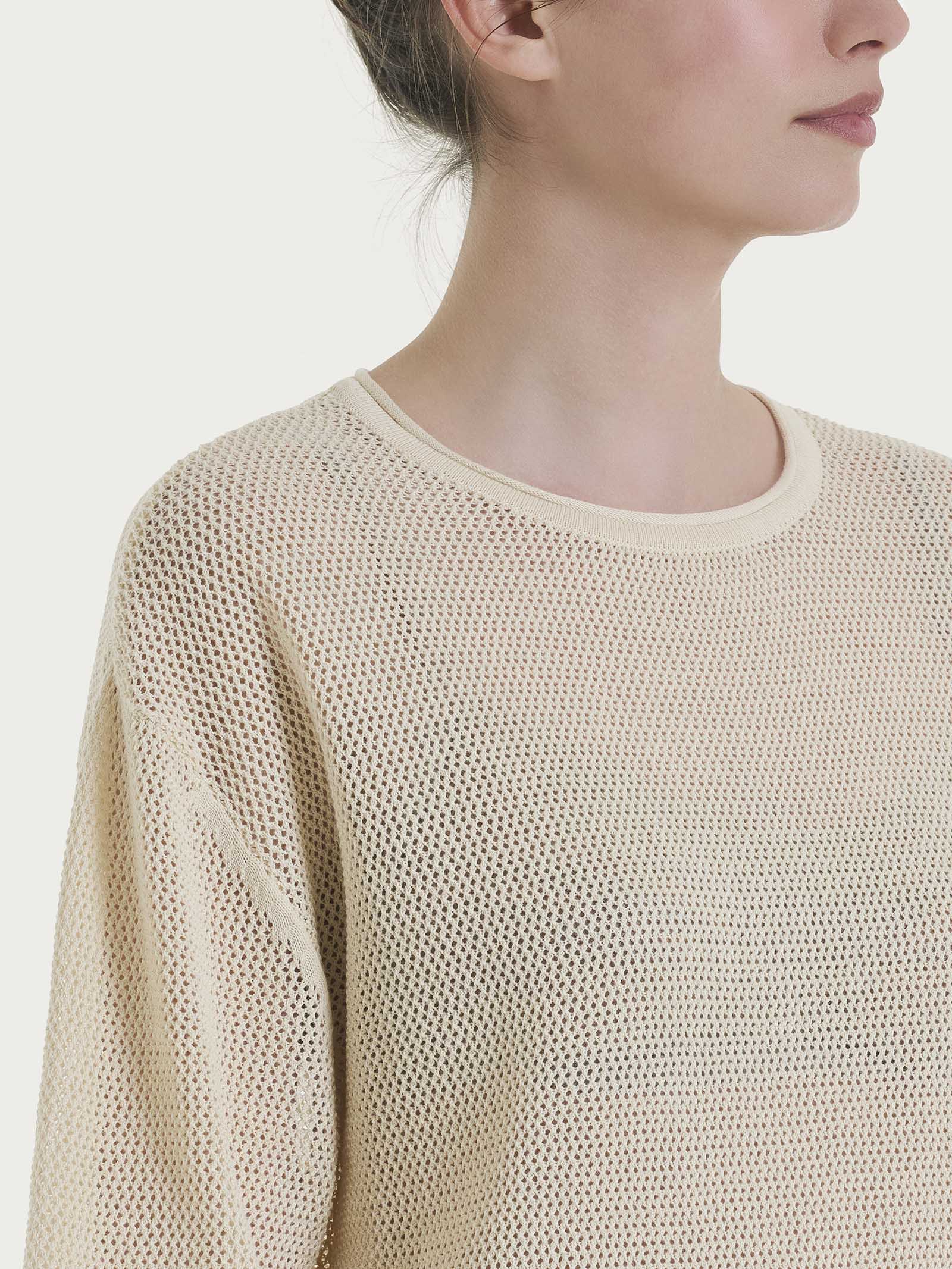 Maglia girocollo con punto rete in puro cotone - Wood Ash - Image 3