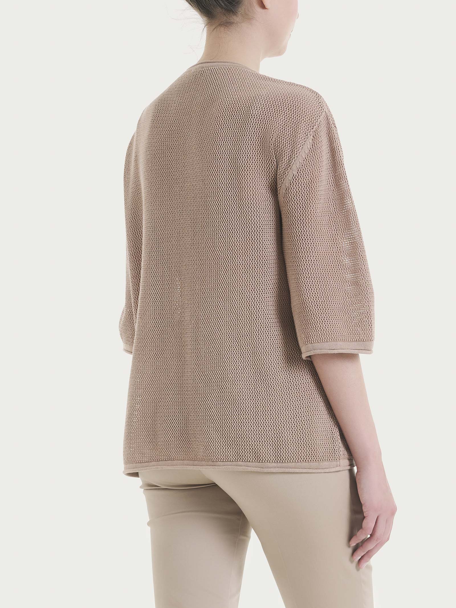 Maglia girocollo con punto rete in puro cotone - Warm Taupe - Image 2