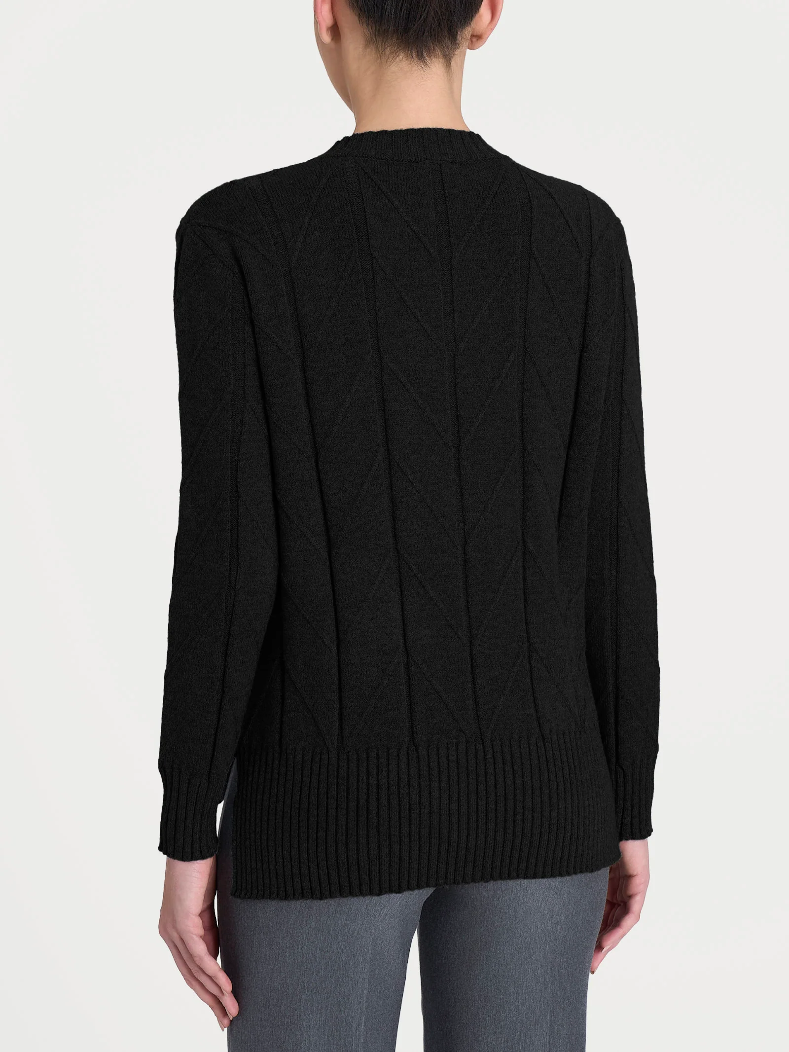 Maglia girocollo con punto spiga in Super Soft - Nero - Image 2
