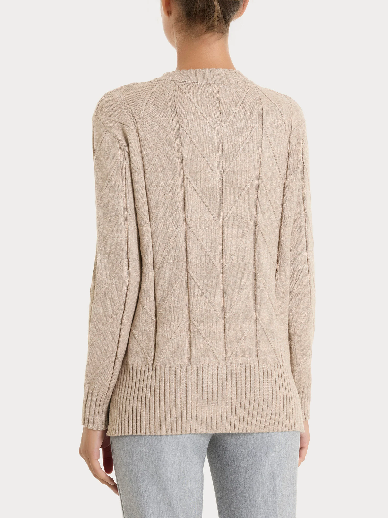 Maglia girocollo con punto spiga in Super Soft - Cammello Mel. - Image 2