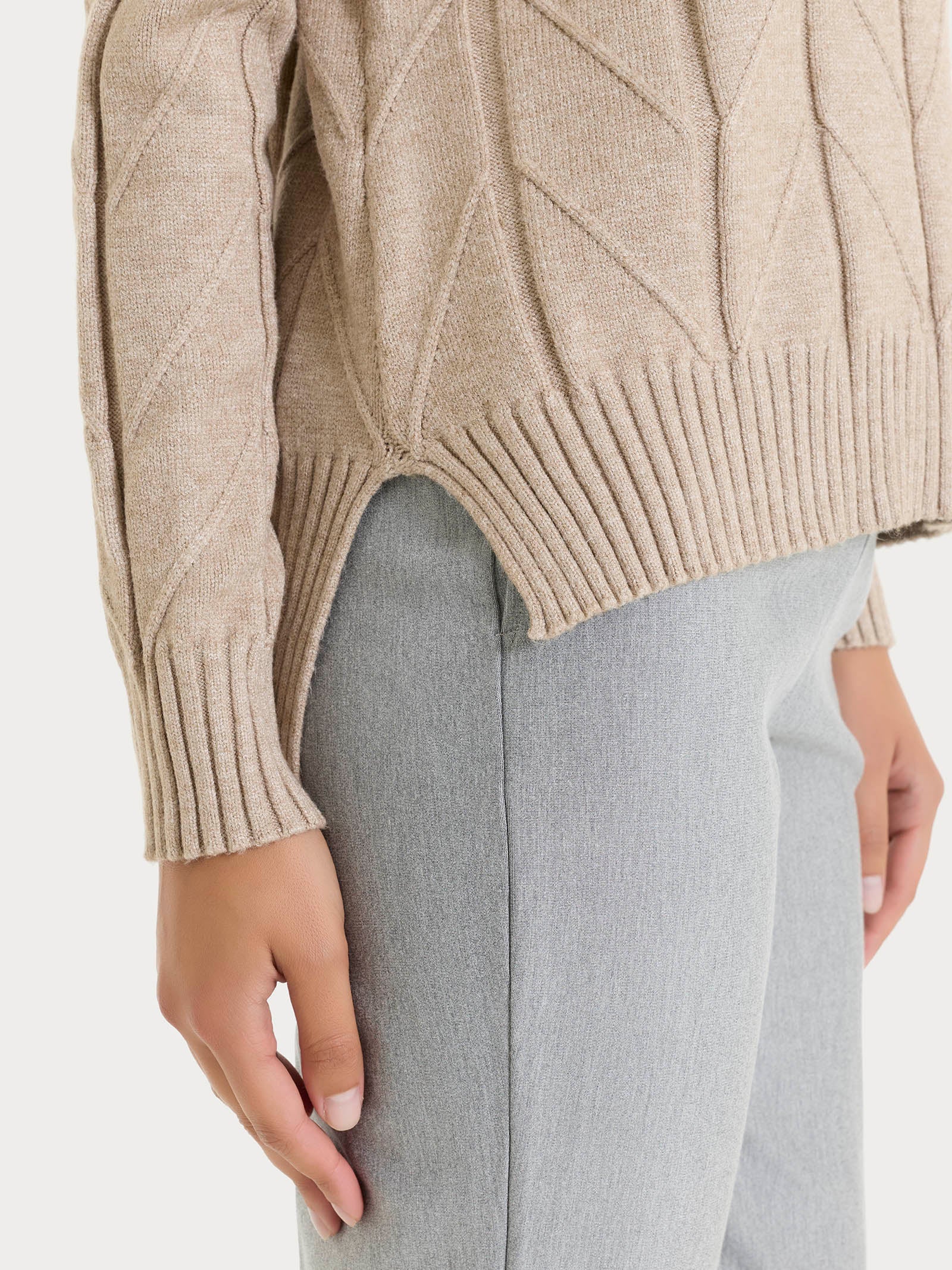 Maglia girocollo con punto spiga in Super Soft - Cammello Mel. - Image 3