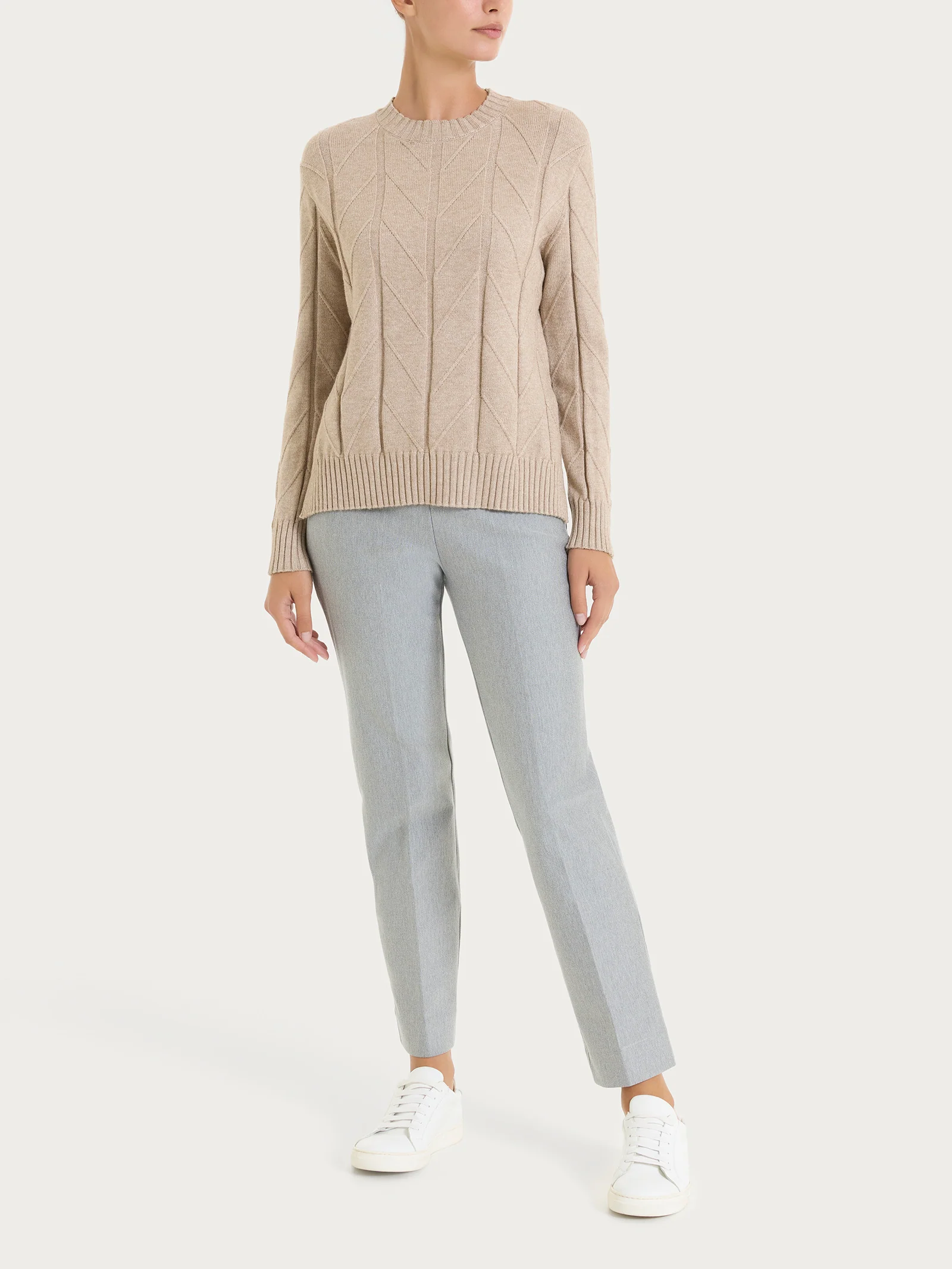 Maglia girocollo con punto spiga in Super Soft - Cammello Mel. - Image 4