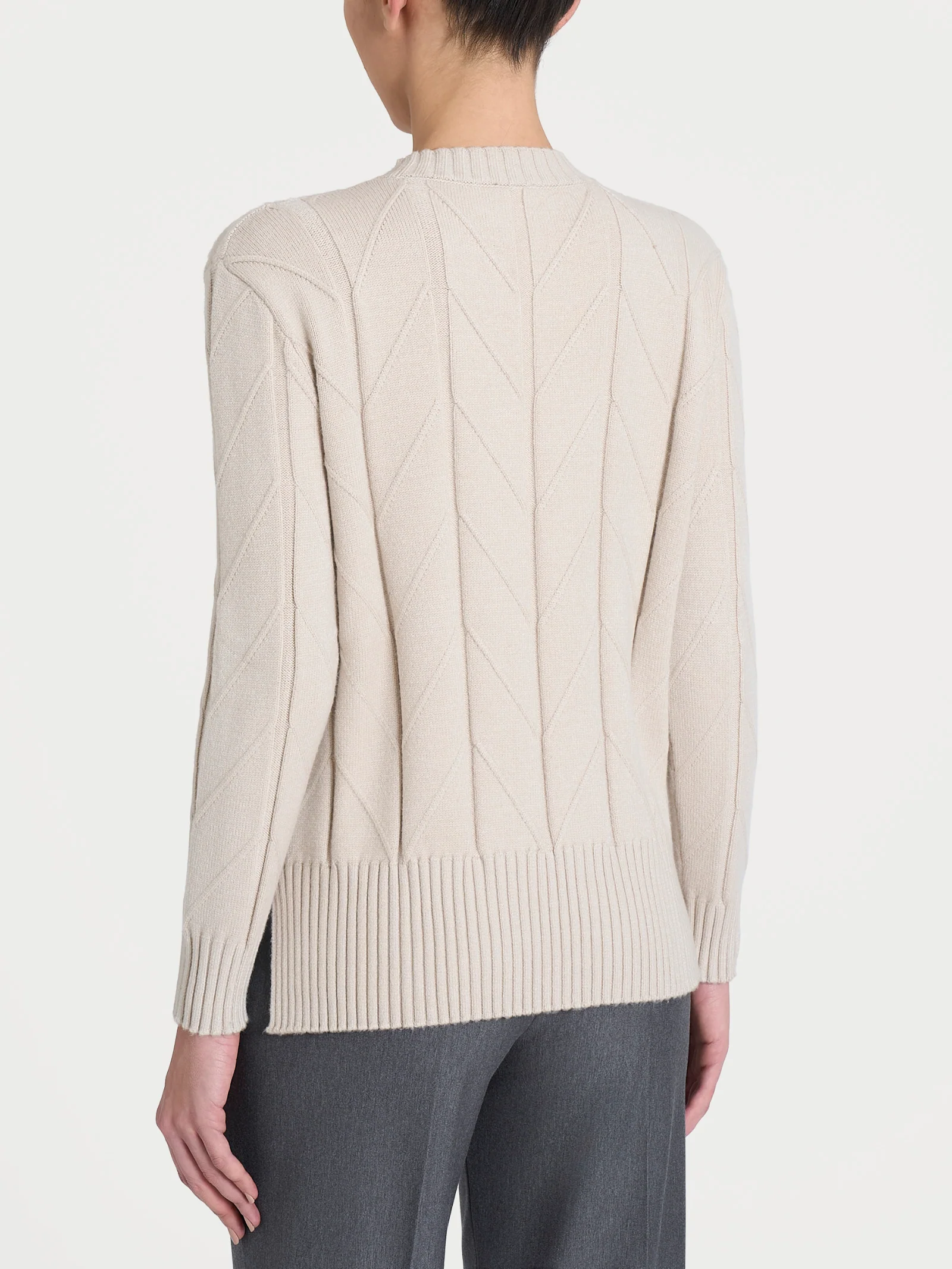 Maglia girocollo con punto spiga in Super Soft - Champignon - Image 2