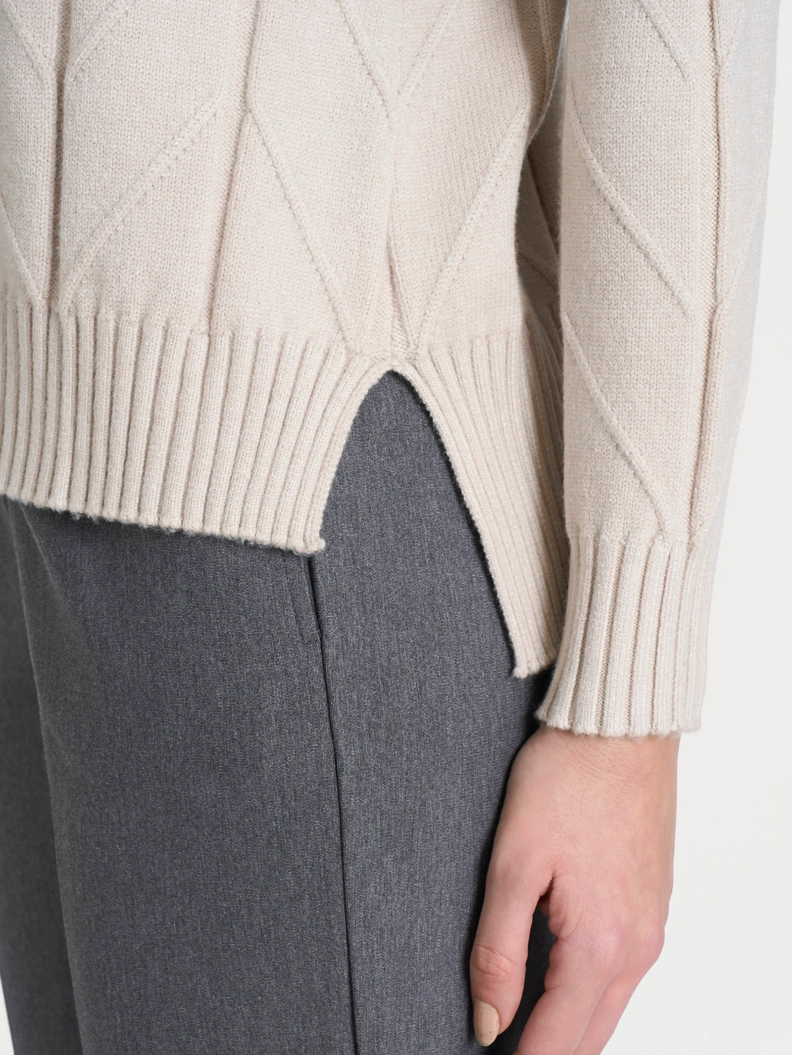 Maglia girocollo con punto spiga in Super Soft - Champignon - Image 3