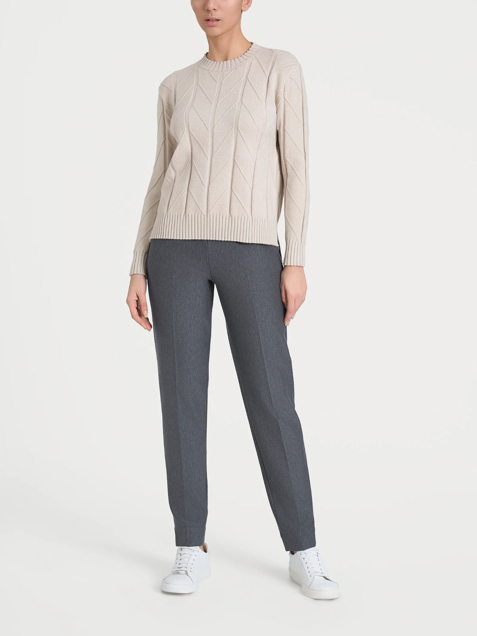 Maglia girocollo con punto spiga in Super Soft - Champignon - Image 5