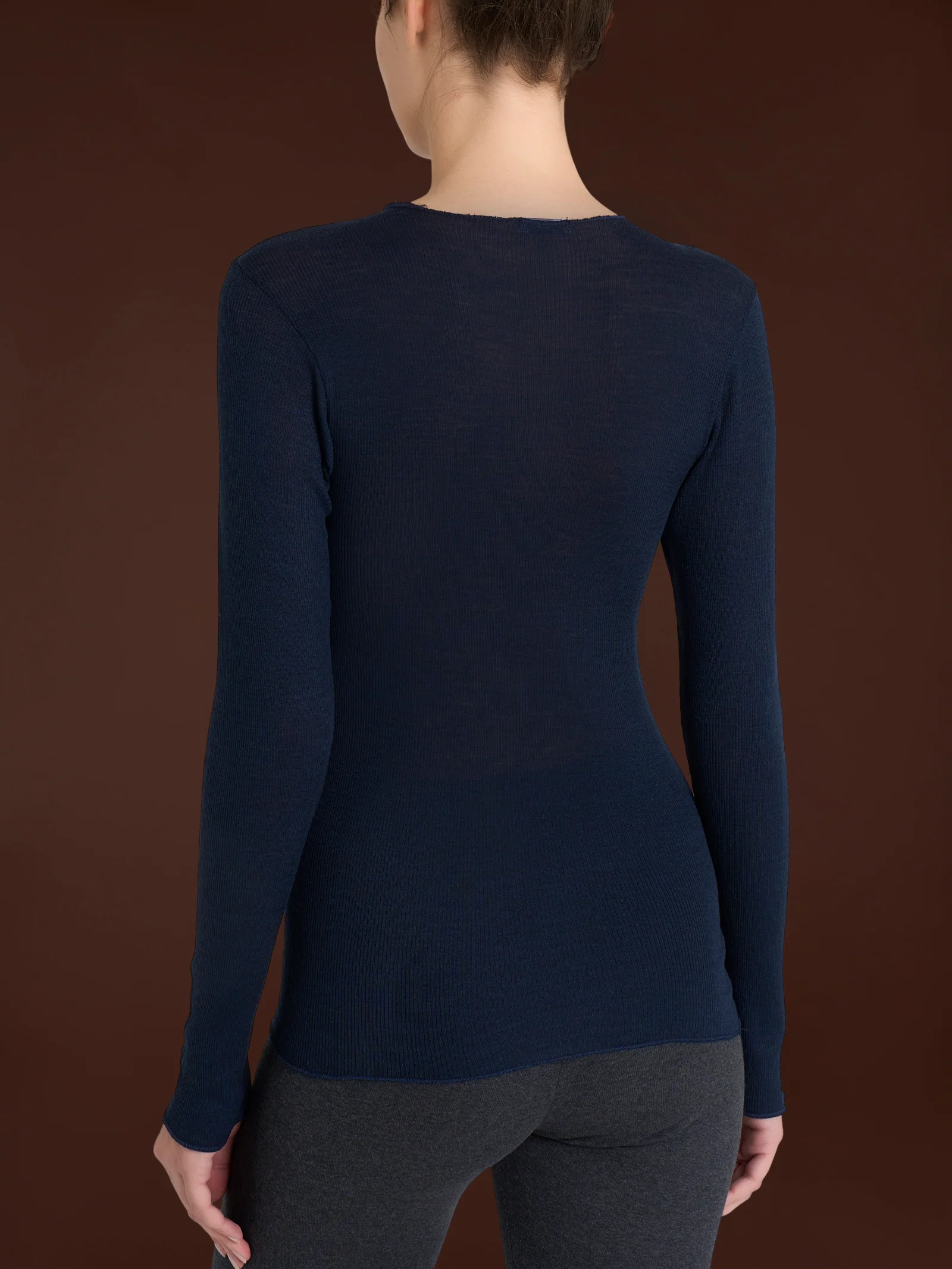 Maglia girocollo in Lana Seta  - Bleu - Image 2