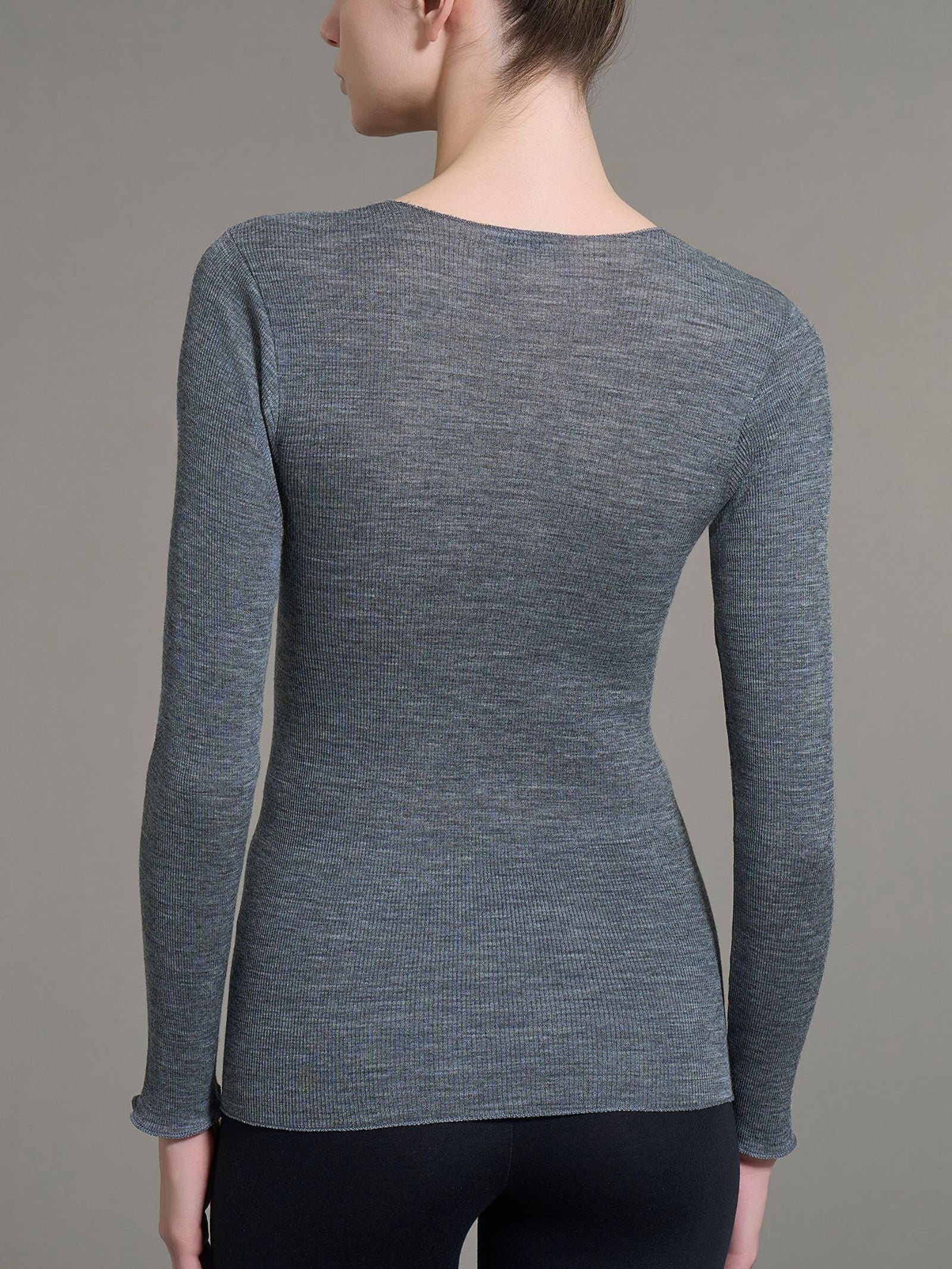 Maglia girocollo in Lana Seta  - Ardesia Mel. - Image 2