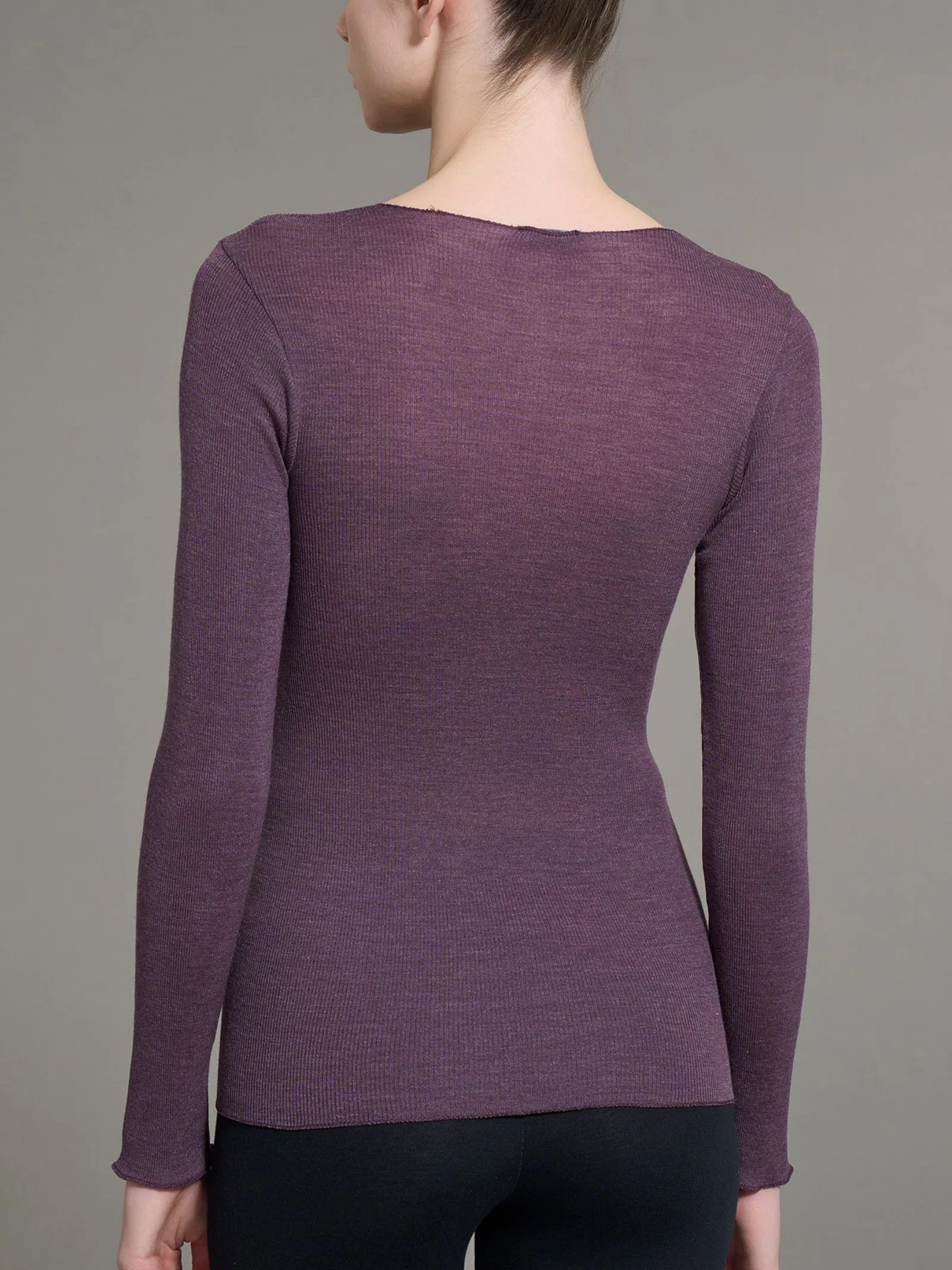 Maglia girocollo in Lana Seta  - Plum Perfect Mel. - Image 2