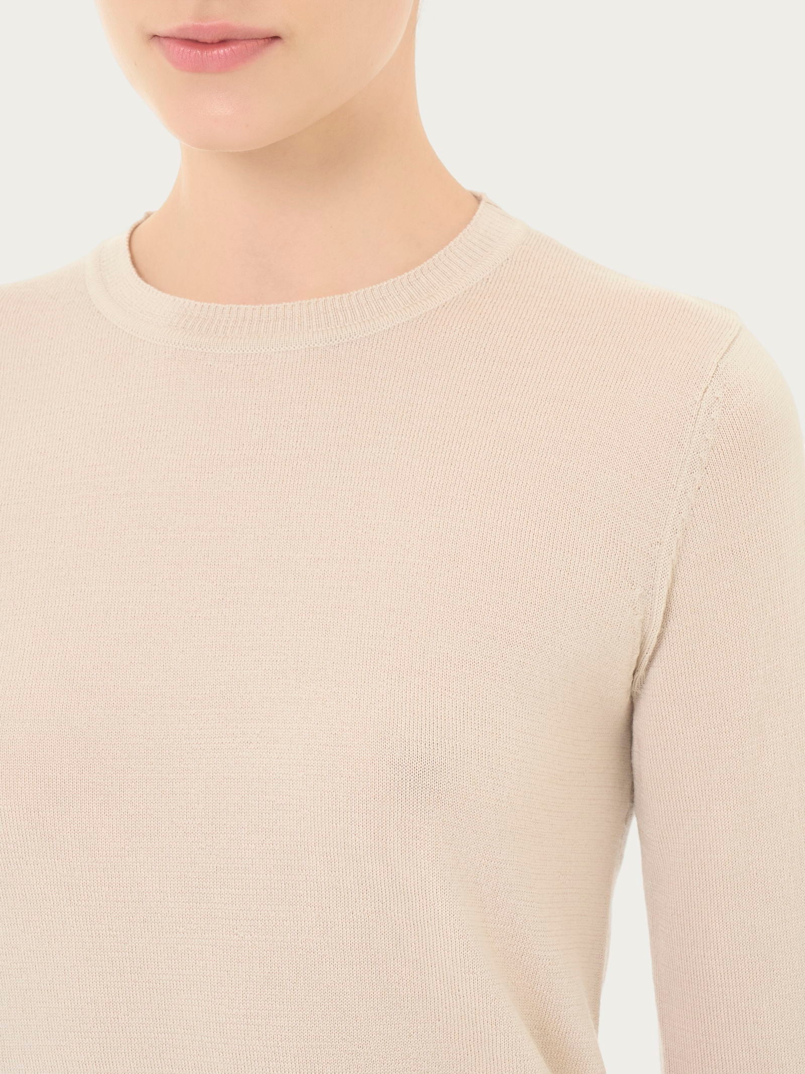 Maglia girocollo in Merino Soft - Champignon - Image 3