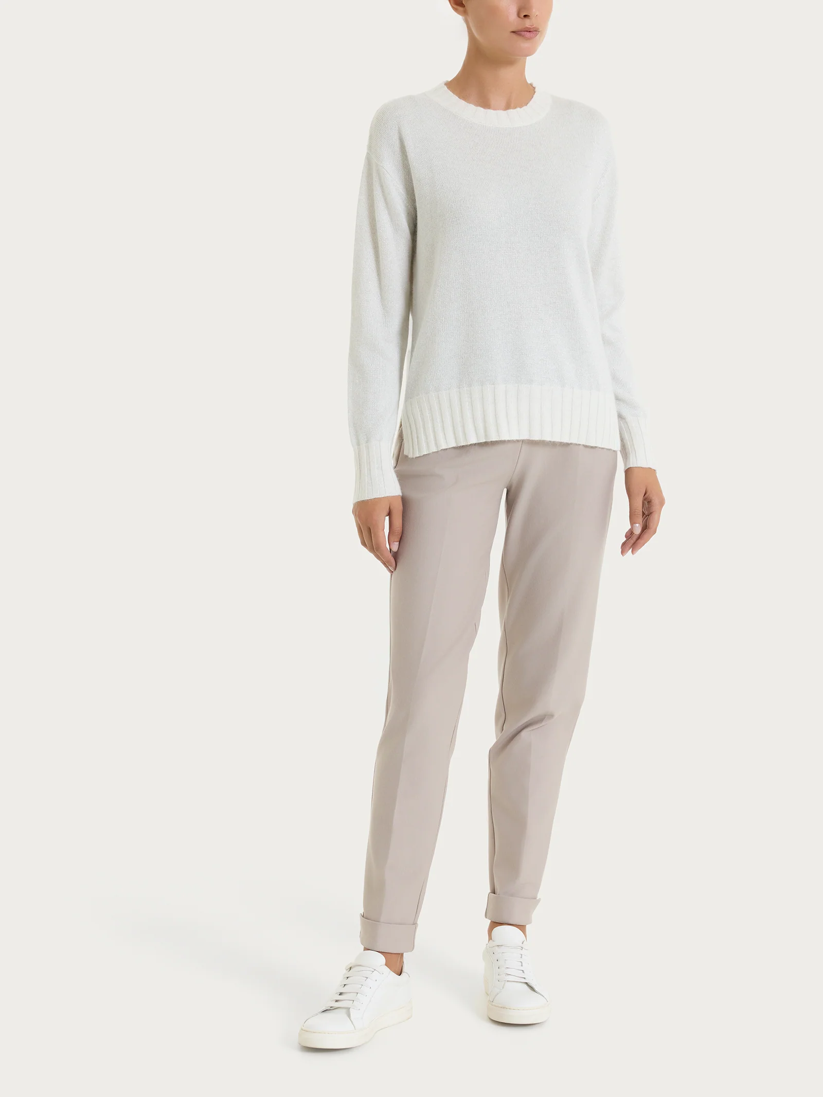 Maglia girocollo in Natural Soft e Lurex - Avorio - Image 4