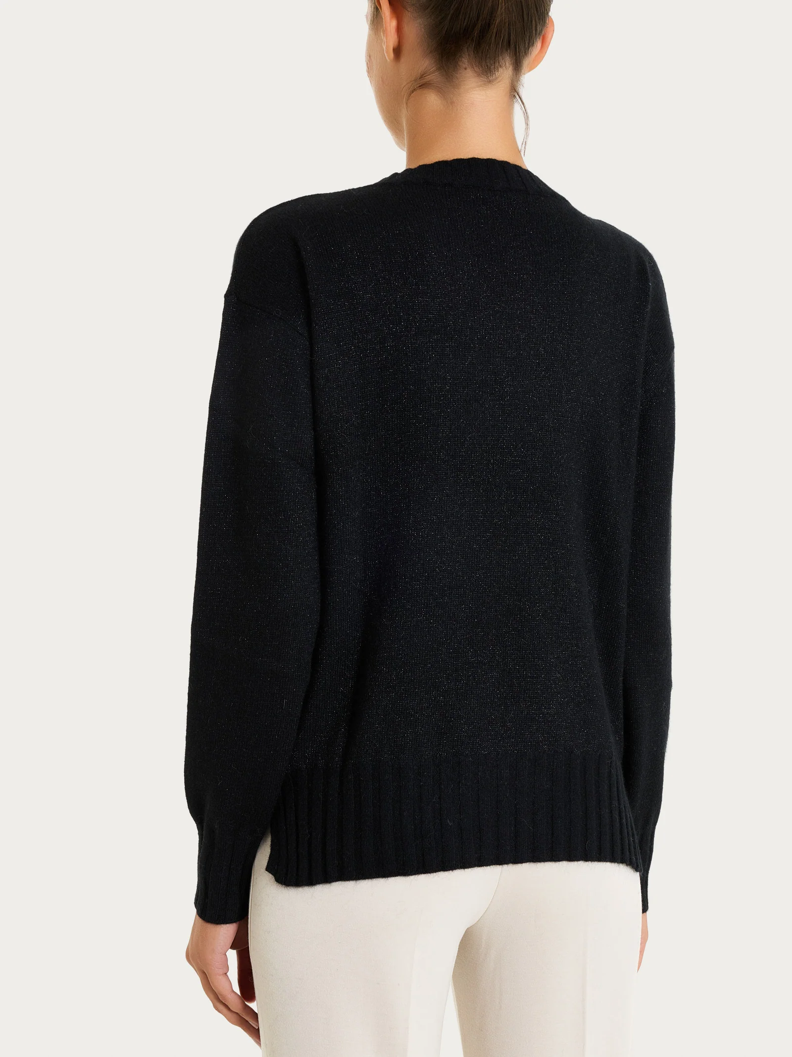 Maglia girocollo in Natural Soft e Lurex - Nero - Image 2