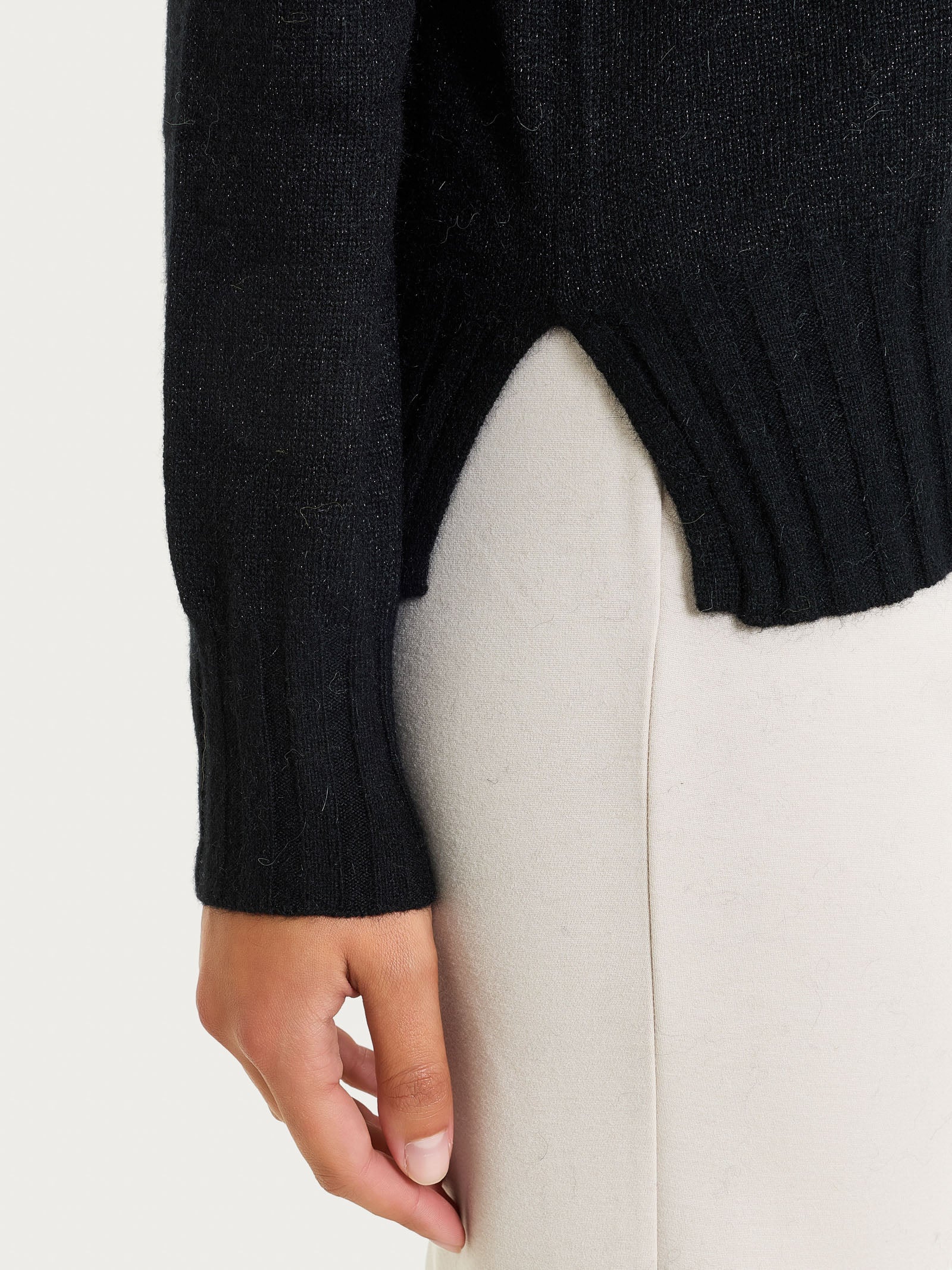 Maglia girocollo in Natural Soft e Lurex - Nero - Image 3