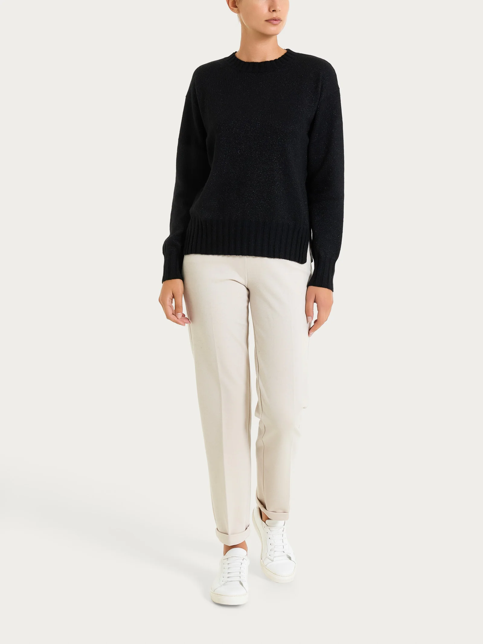 Maglia girocollo in Natural Soft e Lurex - Nero - Image 4