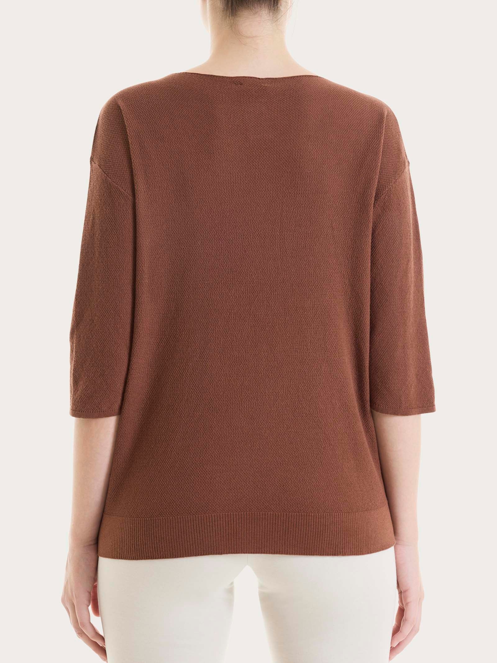 Maglia girocollo in punto piquet di puro cotone - Cappuccino - Image 2