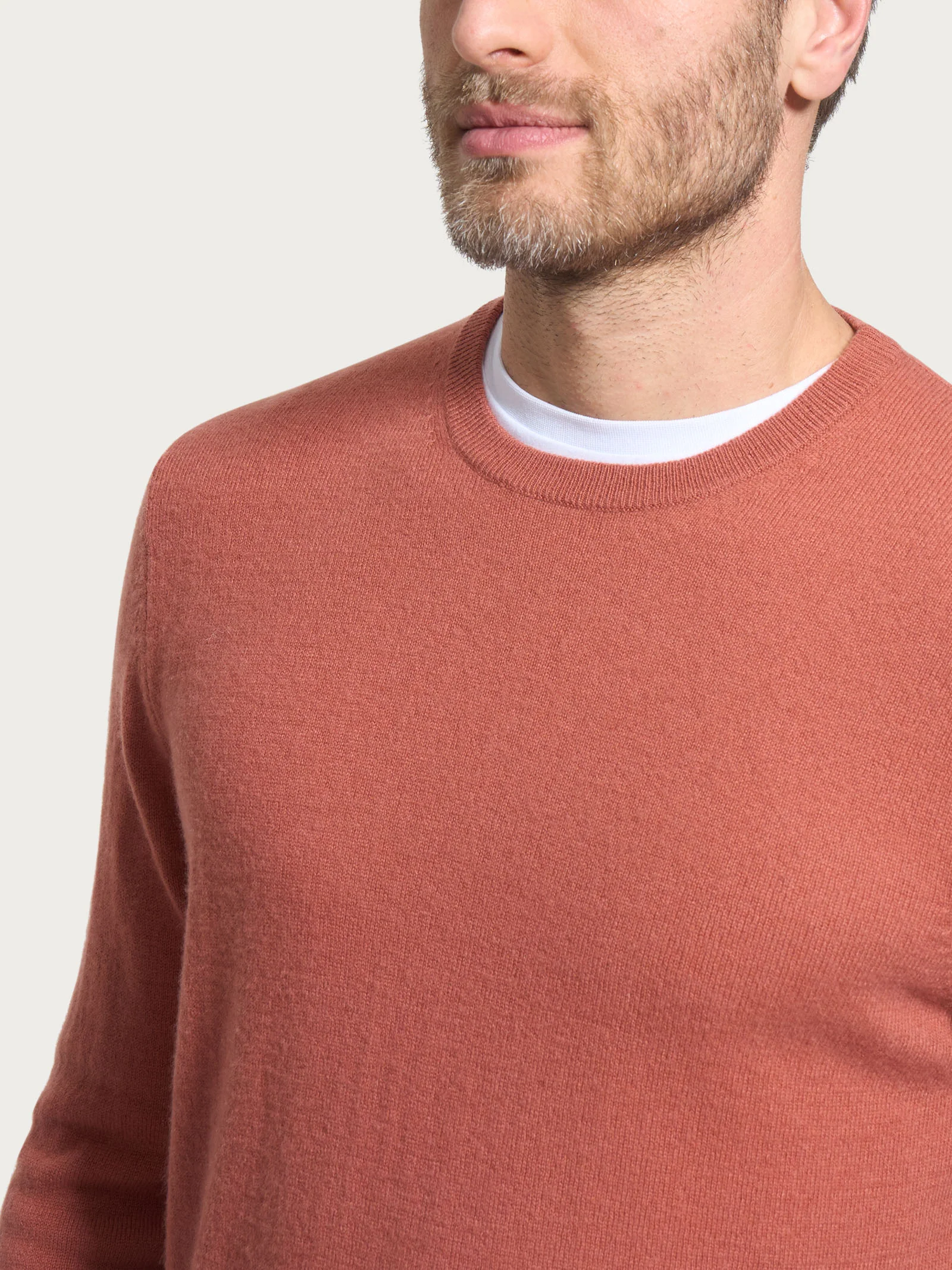 Maglia girocollo in tessuto Cashmerino - Burnt Brick - Image 3