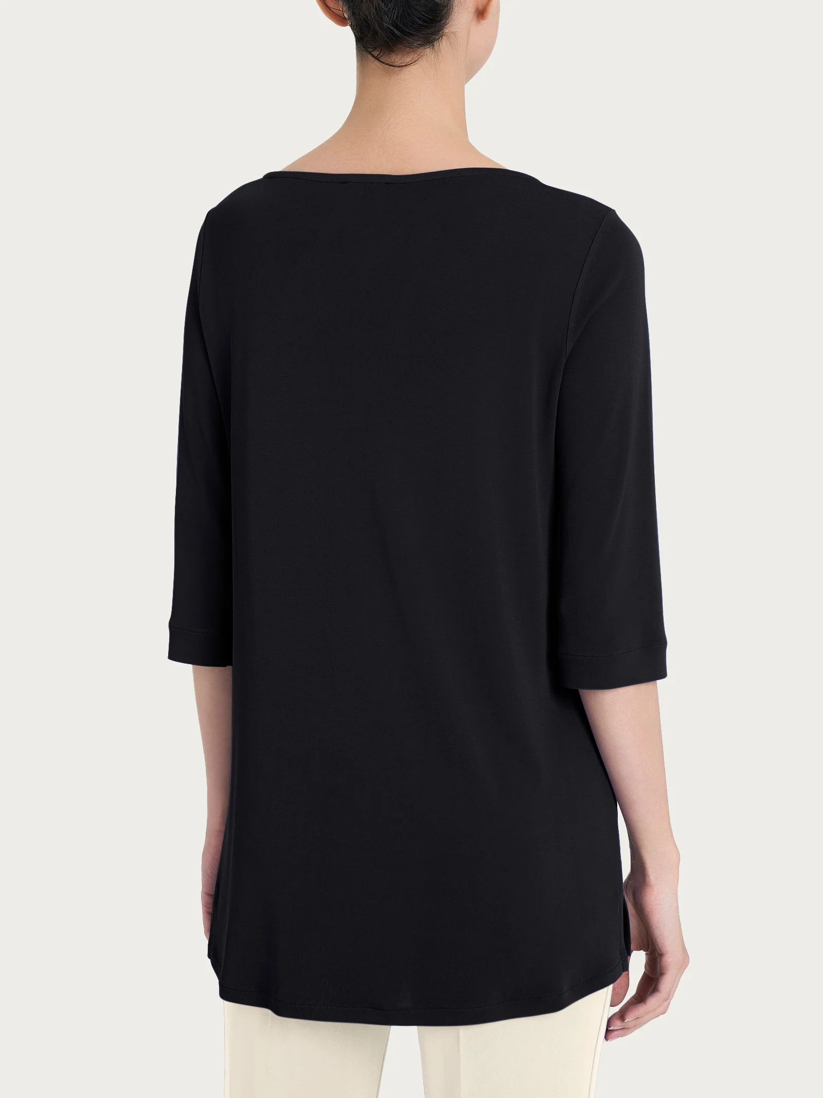Maglia manica 3/4 in Crêpe Satin - Nero - Image 2